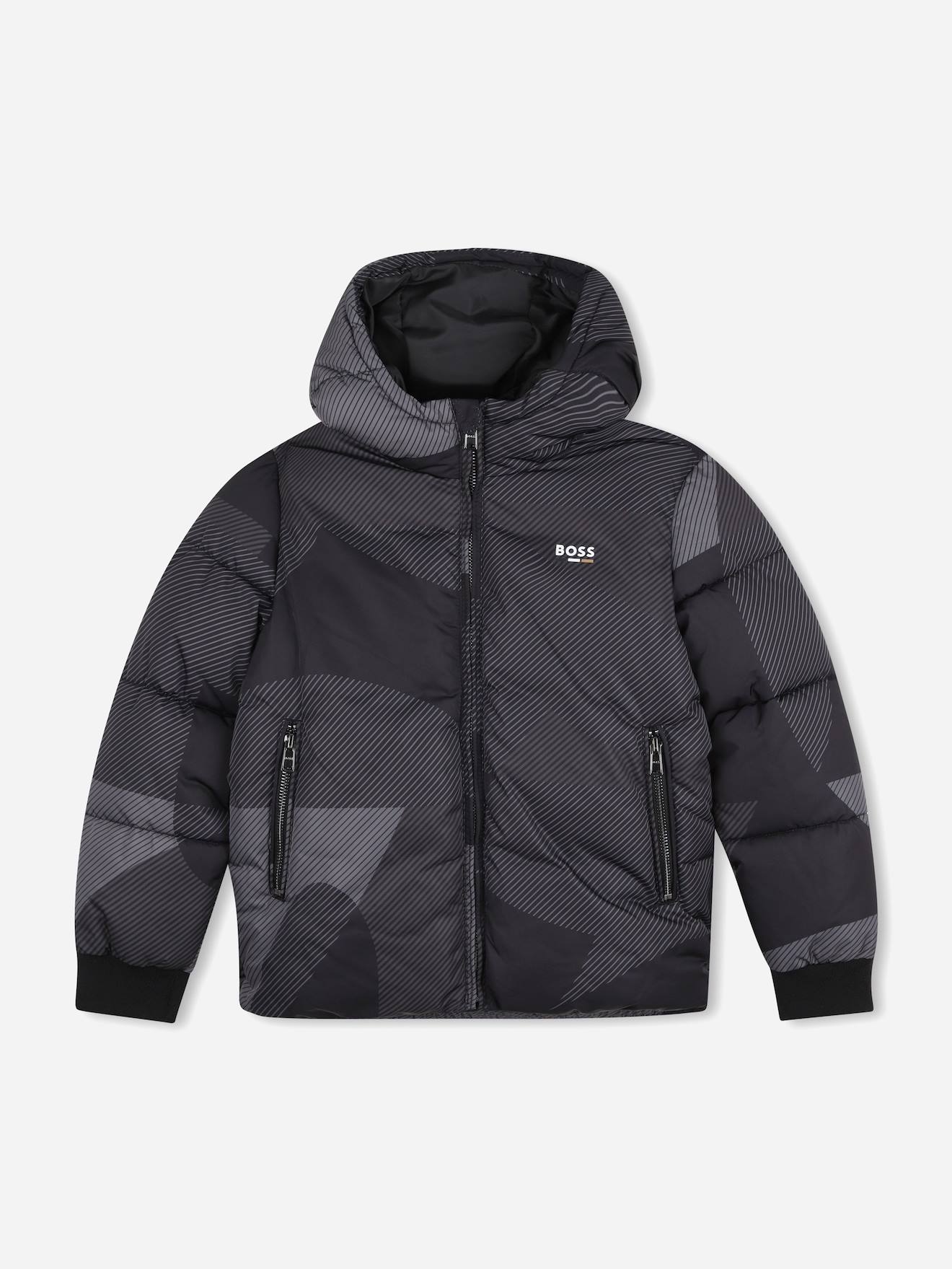 Doudoune Garçon À Capuche Noir / Gris Foncé