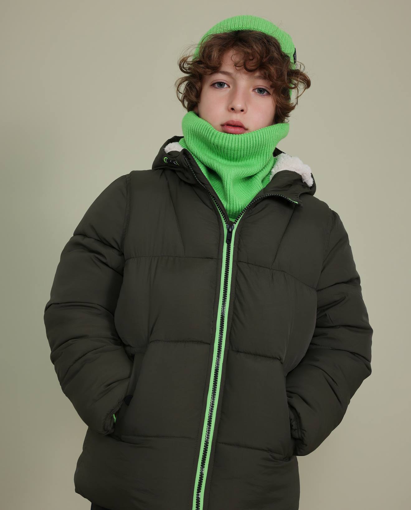 Doudoune Garçon Avec Capuche Doublée Vert