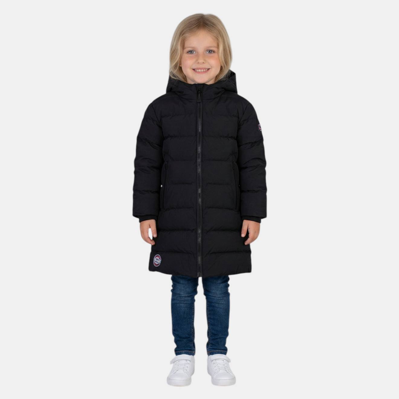 Doudoune Longue Zippée À Capuche Noir