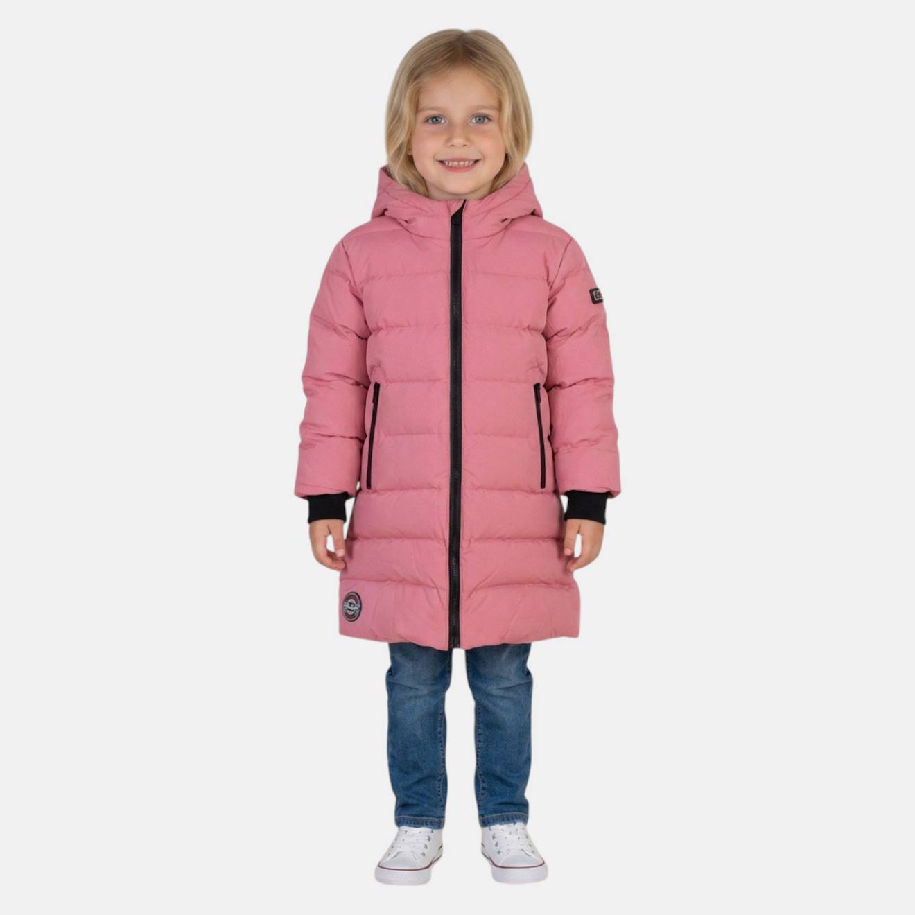 Doudoune Longue Zippée À Capuche Rose