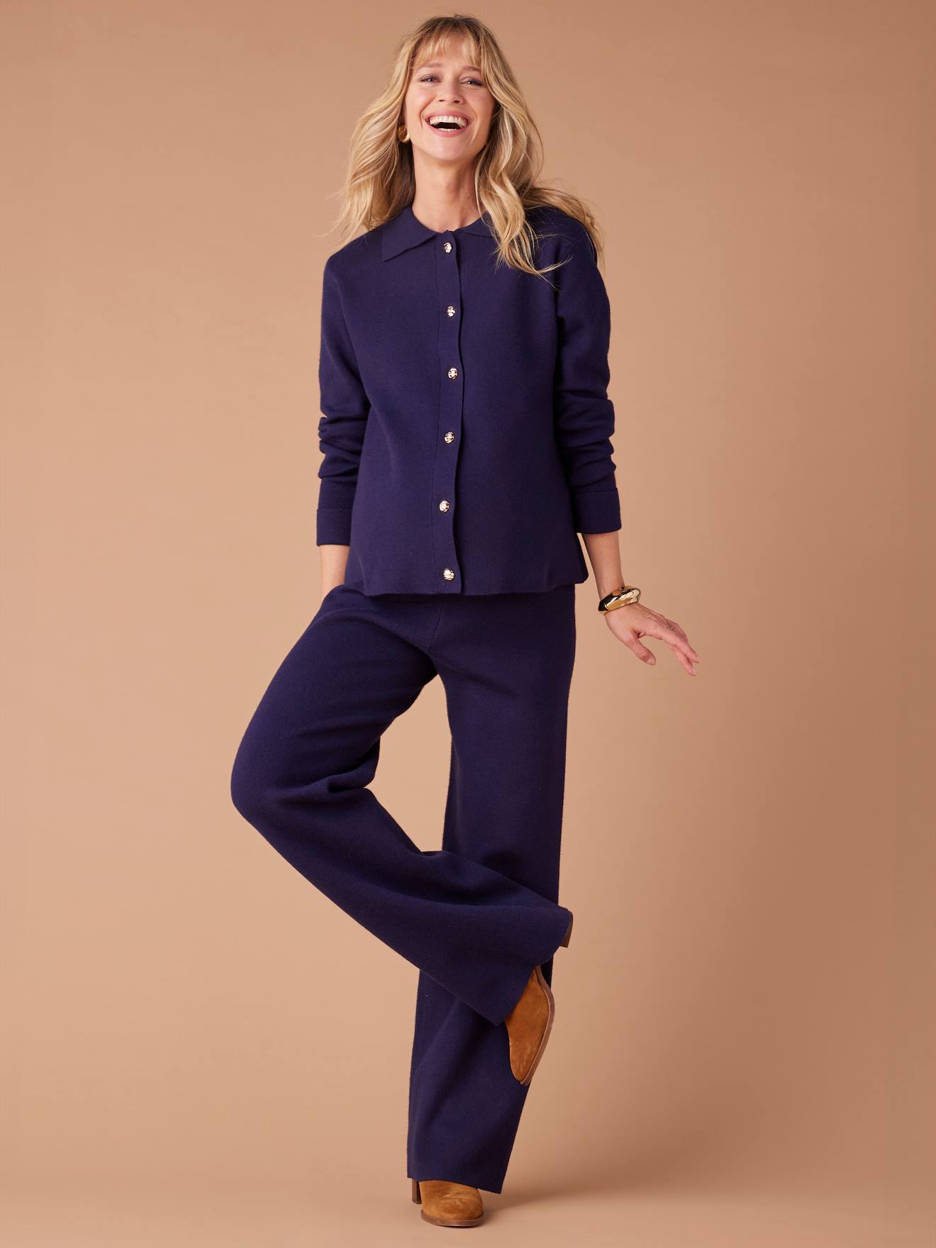 Ensemble de grossesse gilet et pantalon large en tricot marine