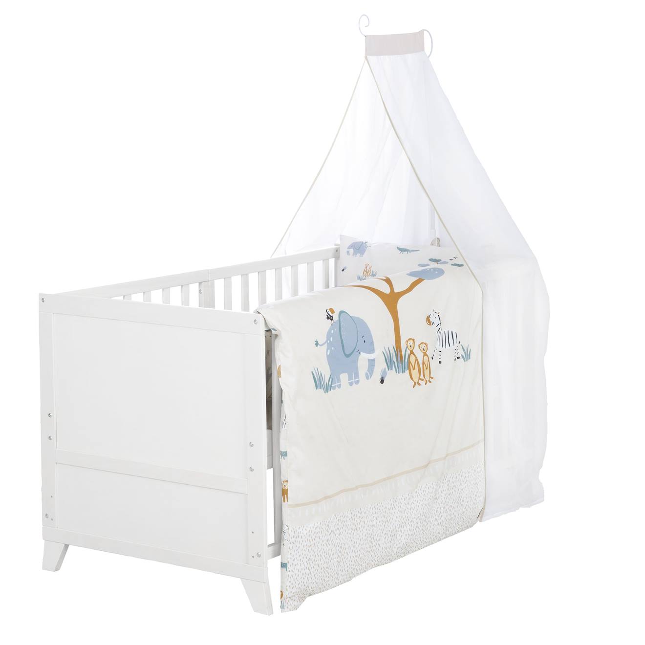 Ensemble De Lit Bébé 'savanna Friends' Avec Équipement Complet Blanc / Beige