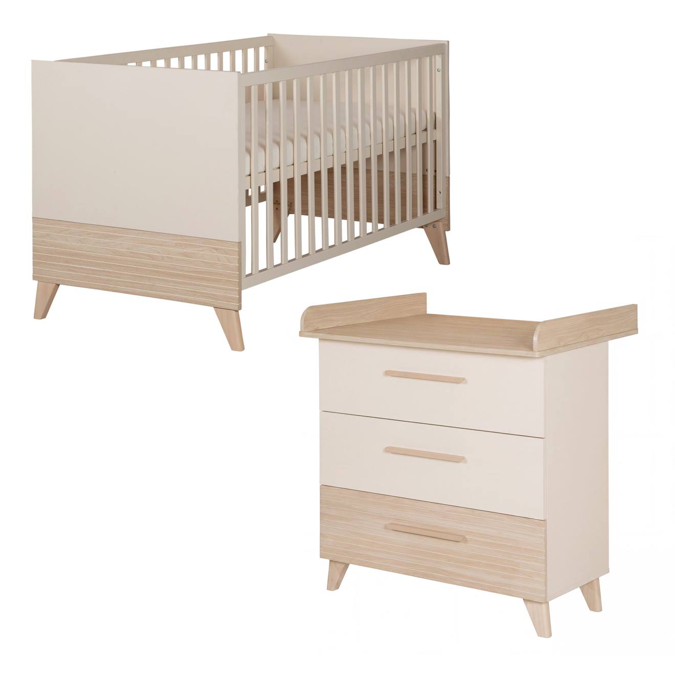 Ensemble De Meubles Pour Bébé ‘sidney’ Duo – Pieds Et Poignées En Bois Massif Cachemire / Chêne