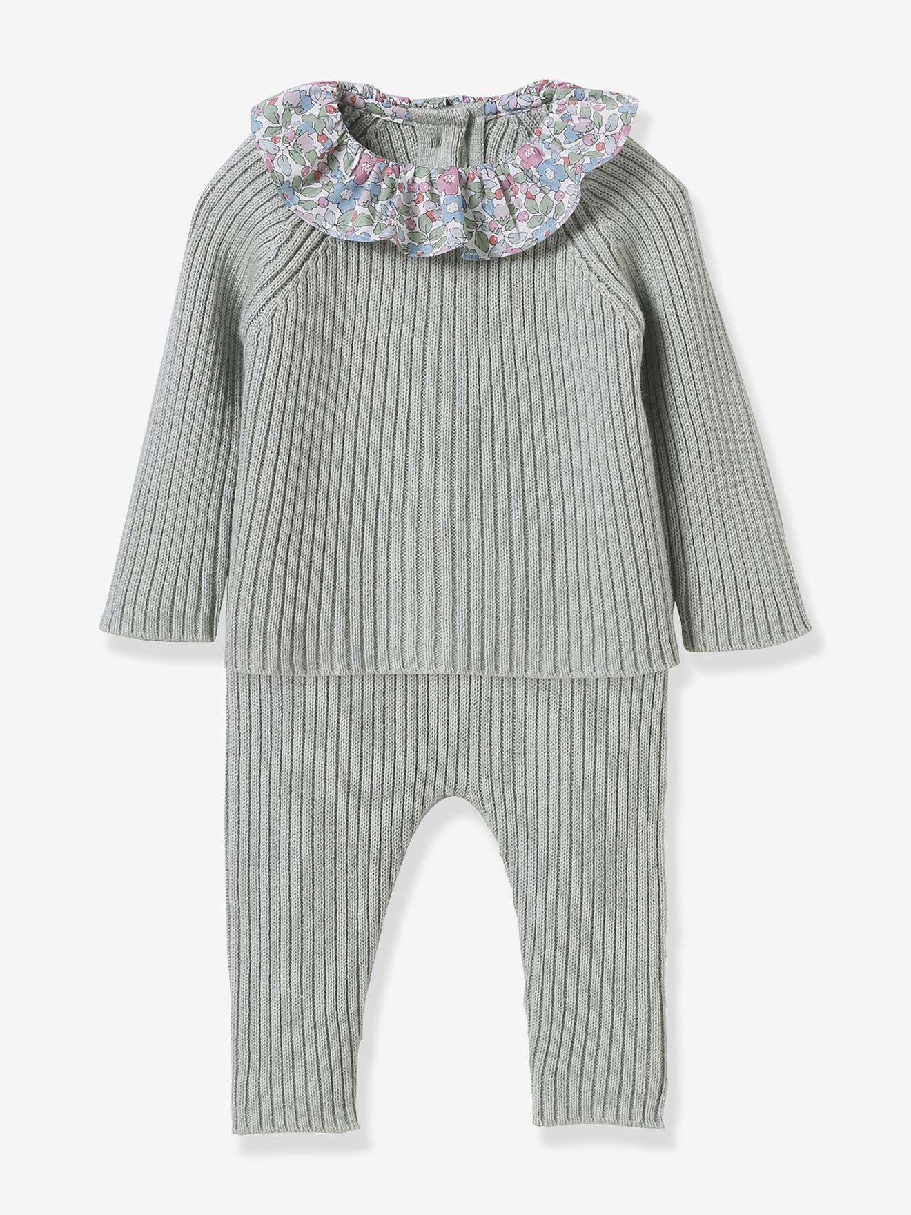 Ensemble En Tricot Bébé Col En Tissu Liberty Rose