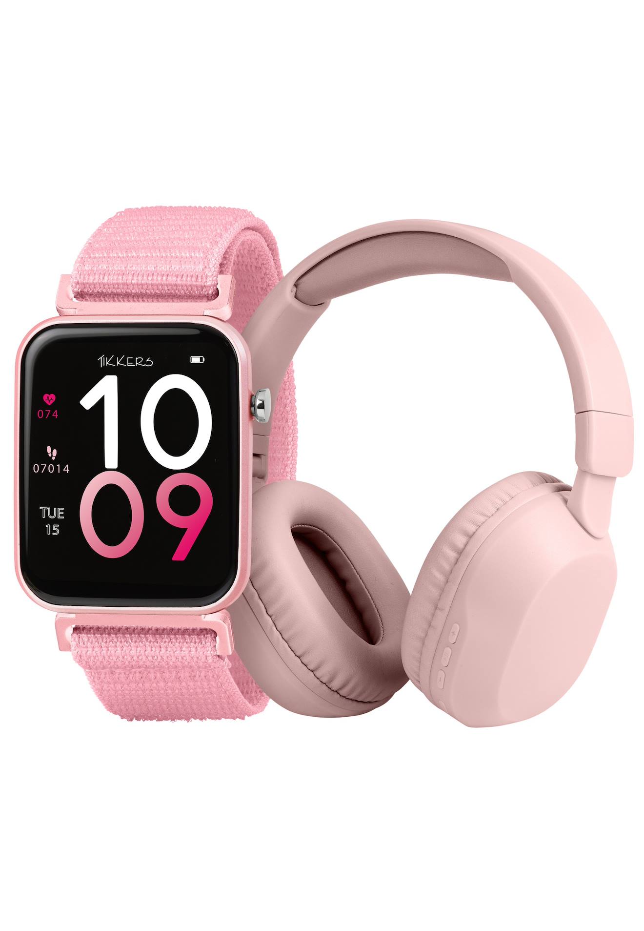 Ensemble Montre Connectée Et Casque Audio Tikkers Smart Series 13 (bracelet En Tissu À Libération Facile) Rose