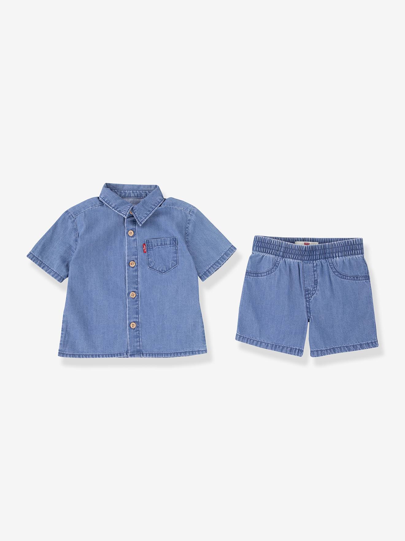 Ensemble short chemise bébé denim bleu jean