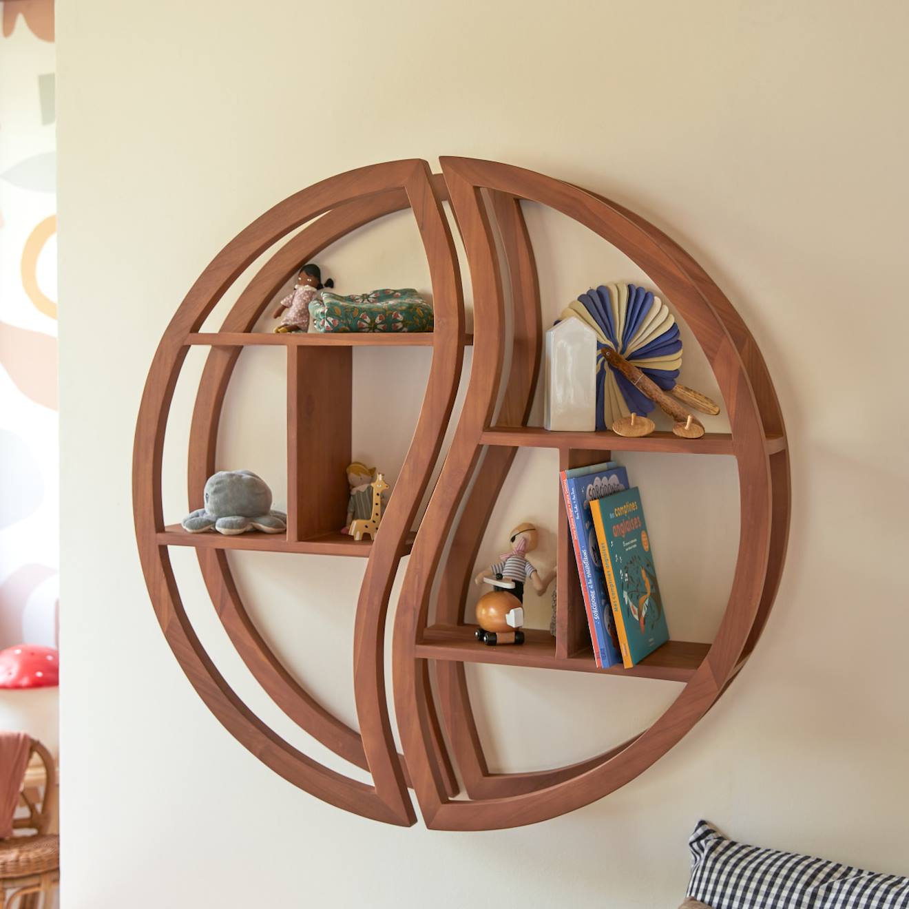 Etagère Murale Enfant En Bois De Teck 100 Ying Yang Naturel