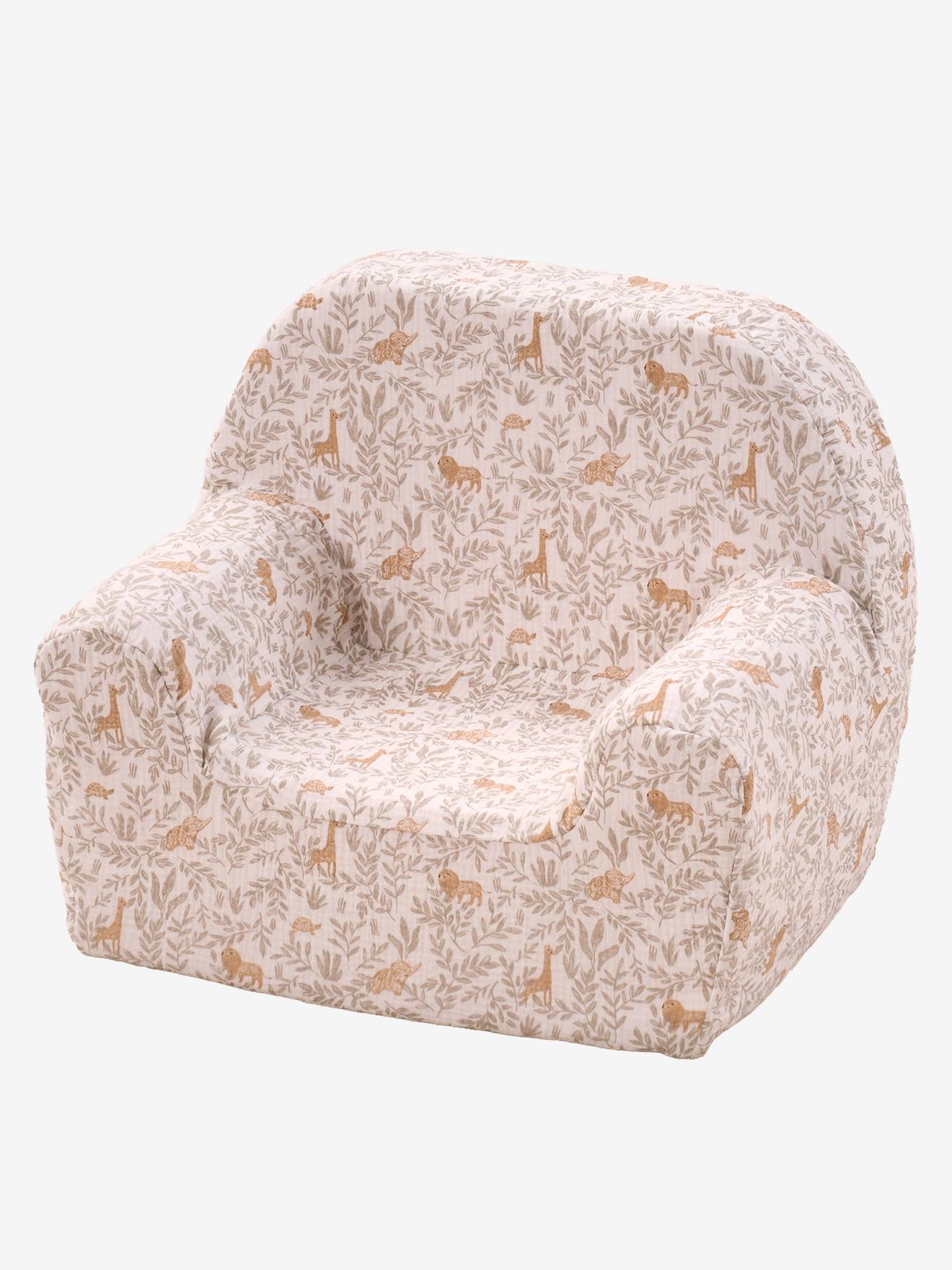 Fauteuil mousse gaze de coton beige imprimé