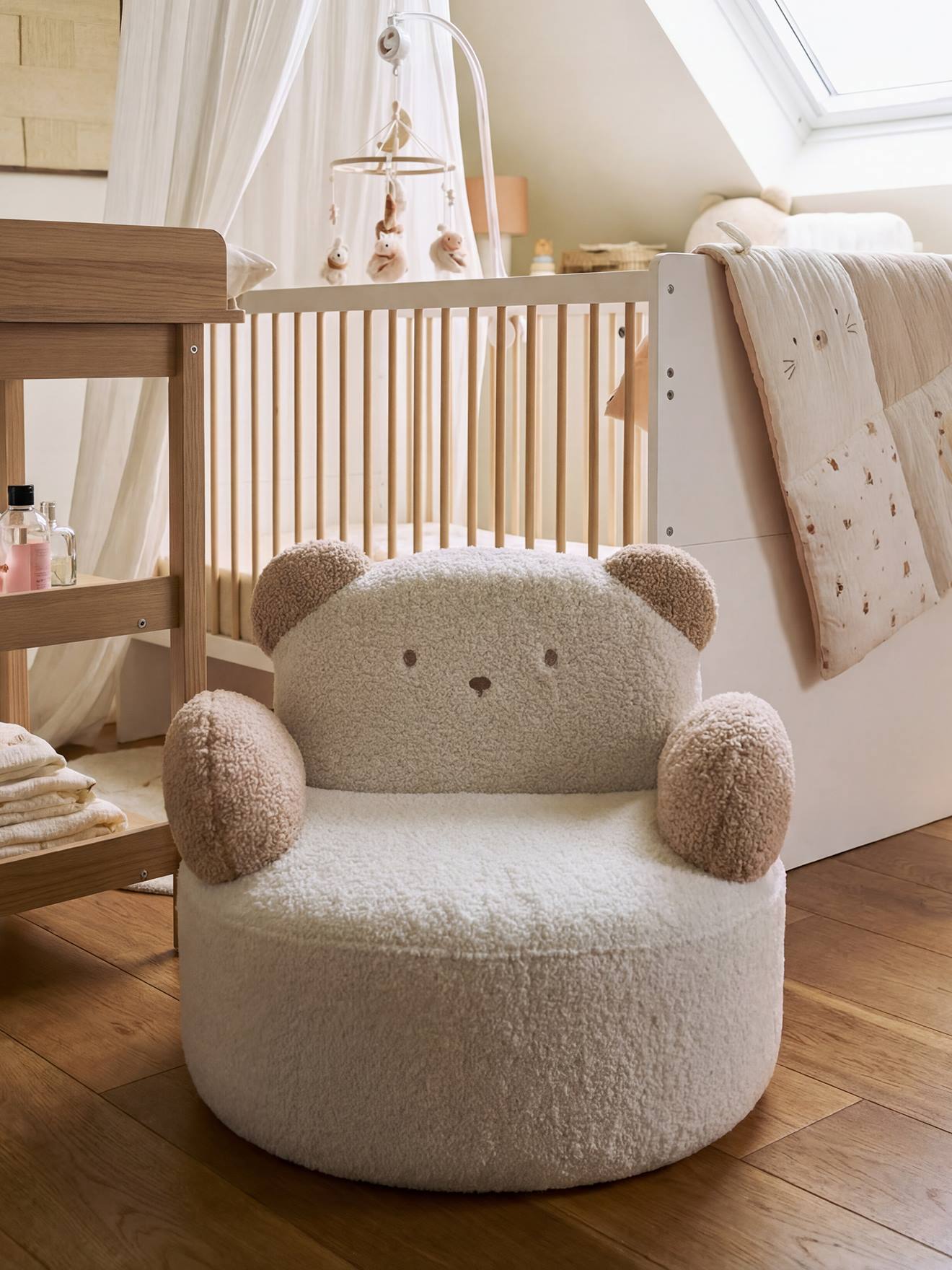 Fauteuil pivotant enfant ourson bouclette blanc