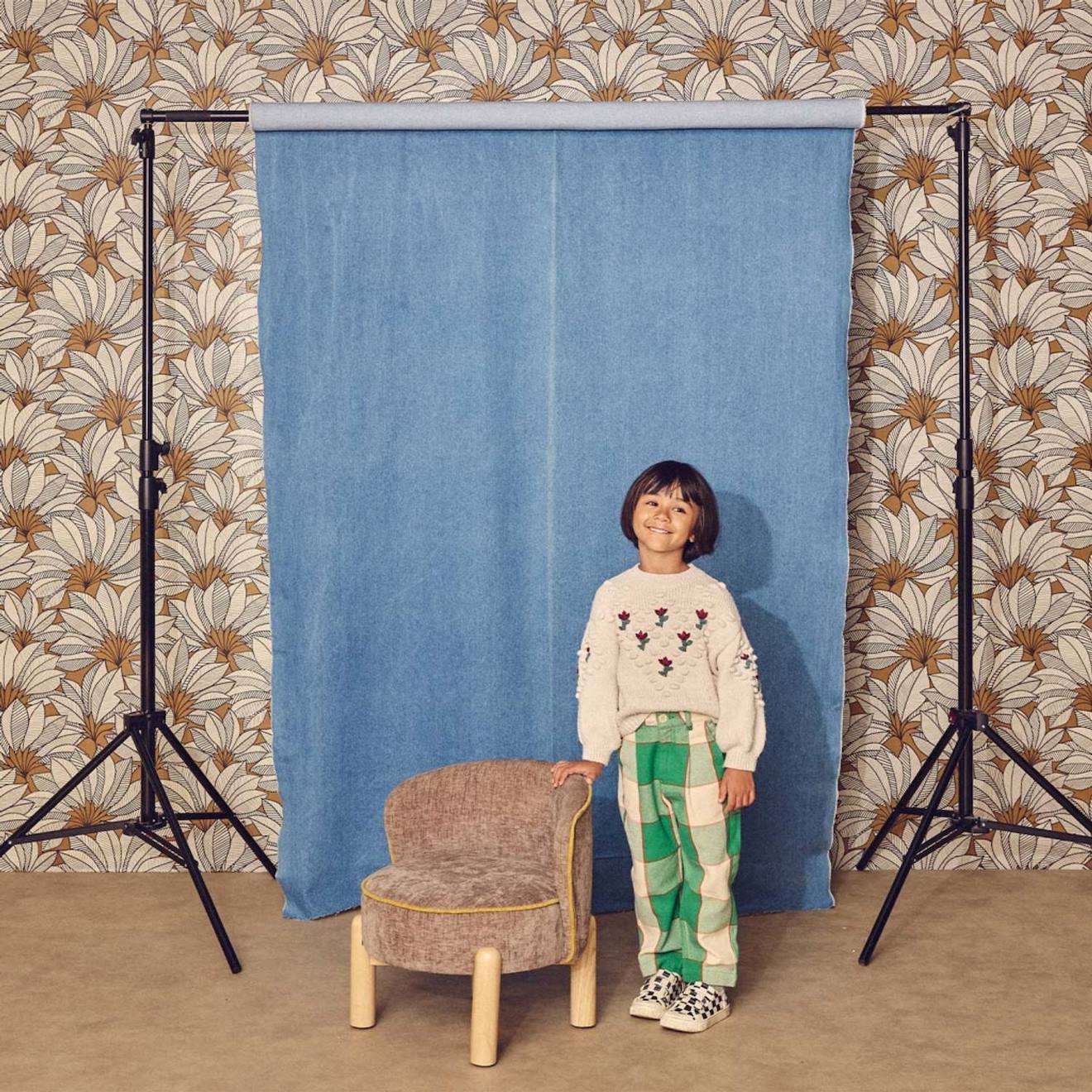 Fauteuil Vintage Enfant Bois D'hévéa Et Tissu Chenille - Louisa Taupe