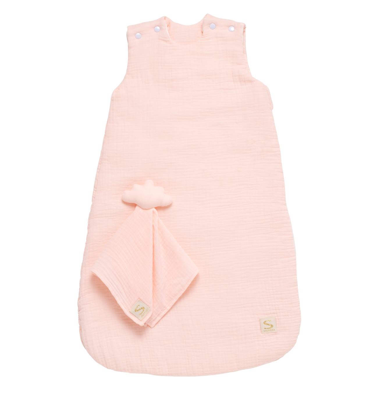 Gigoteuse Bébé Hiver En Double Gaze De Coton Et Son Doudou Mouchoir Rose