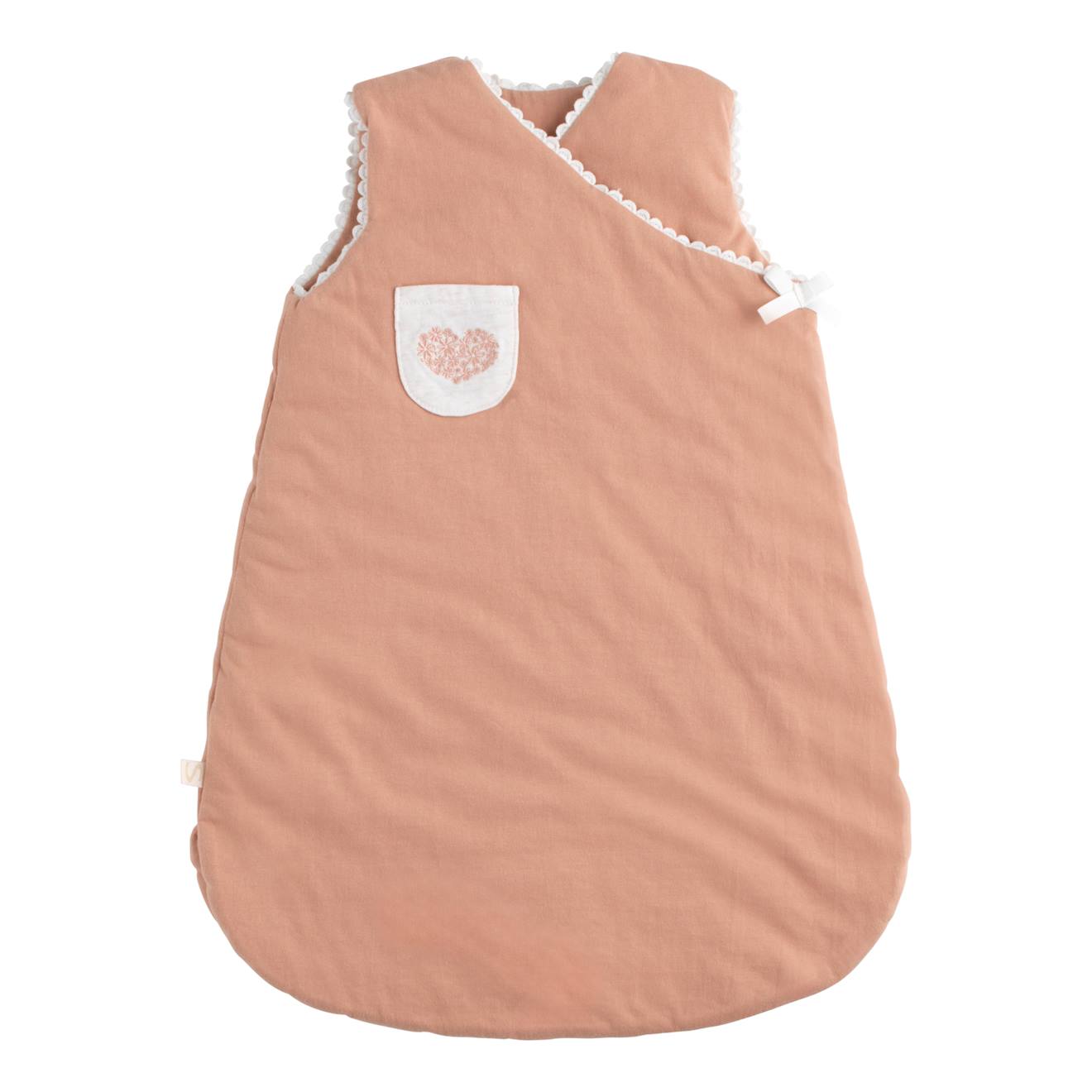 Gigoteuse Bébé Naissance En Coton Brodée - Petit Coeur Rose