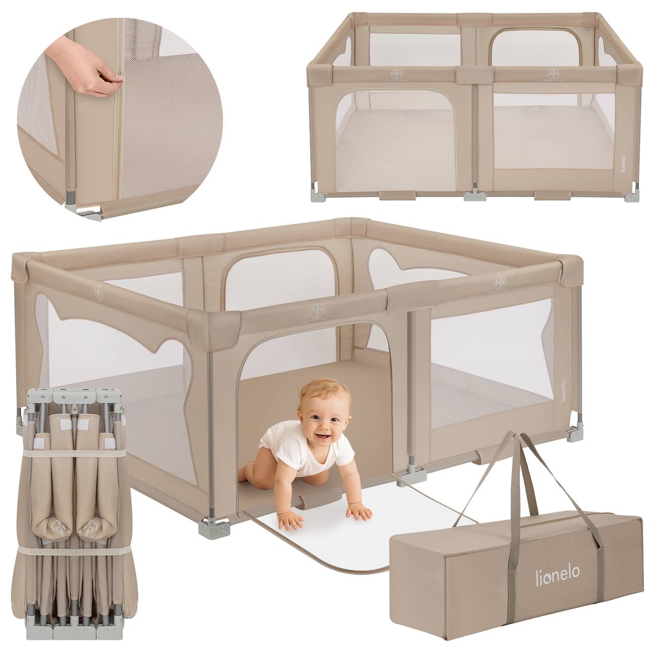 Grand Parc Bébé Florence Easy Fold Avec Pliage Rapide Et Sac De Transport Beige Sand