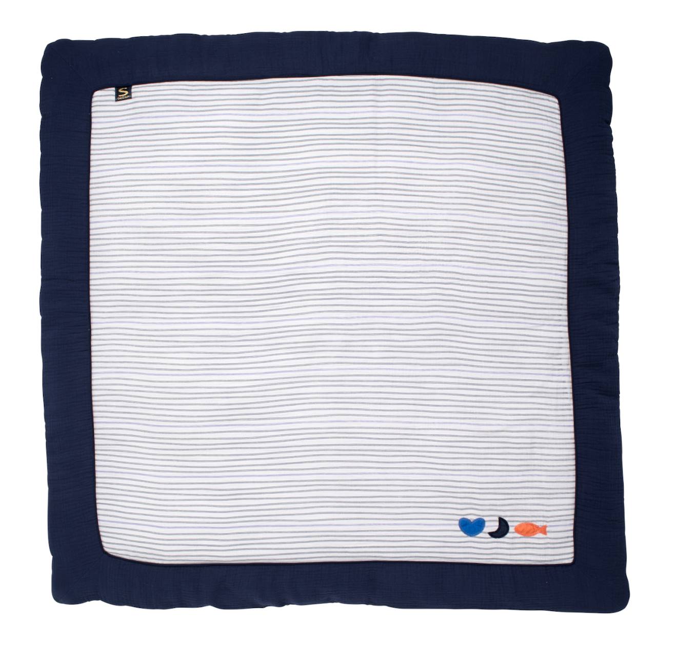 Grand Tapis De Jeu En Double Gaze De Coton Marinière - Baby Sailor Bleu/blanc