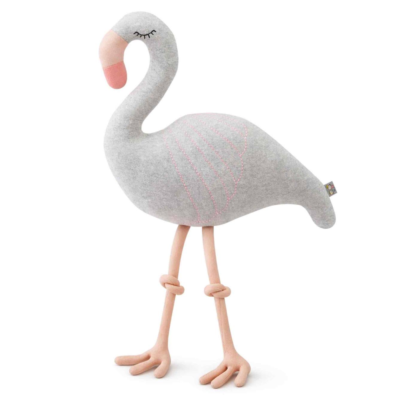 Grande Peluche Flamant Rose En Coton Gris