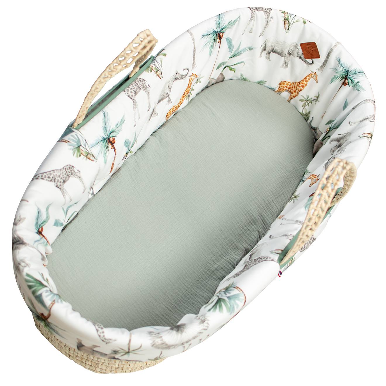 Habillage De Couffin En Satin De Coton Safari Vert De Gris