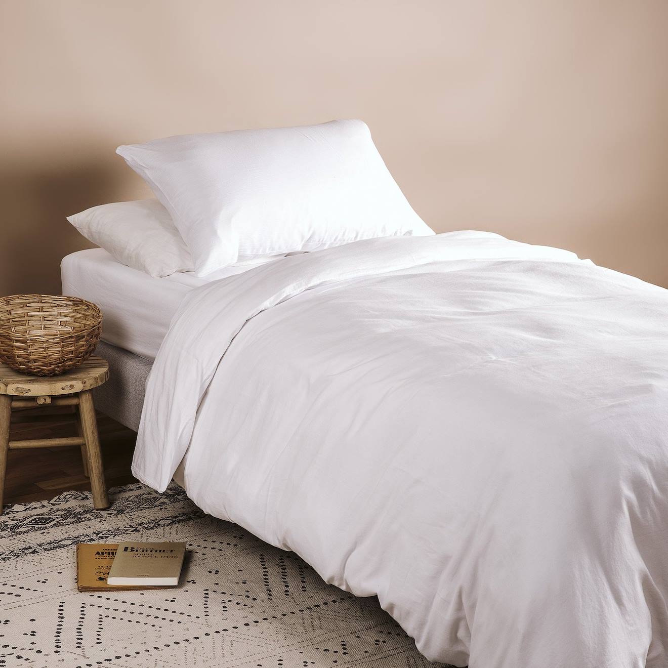 Housse De Couette 1 Personne Pur Coton Bio Blanc