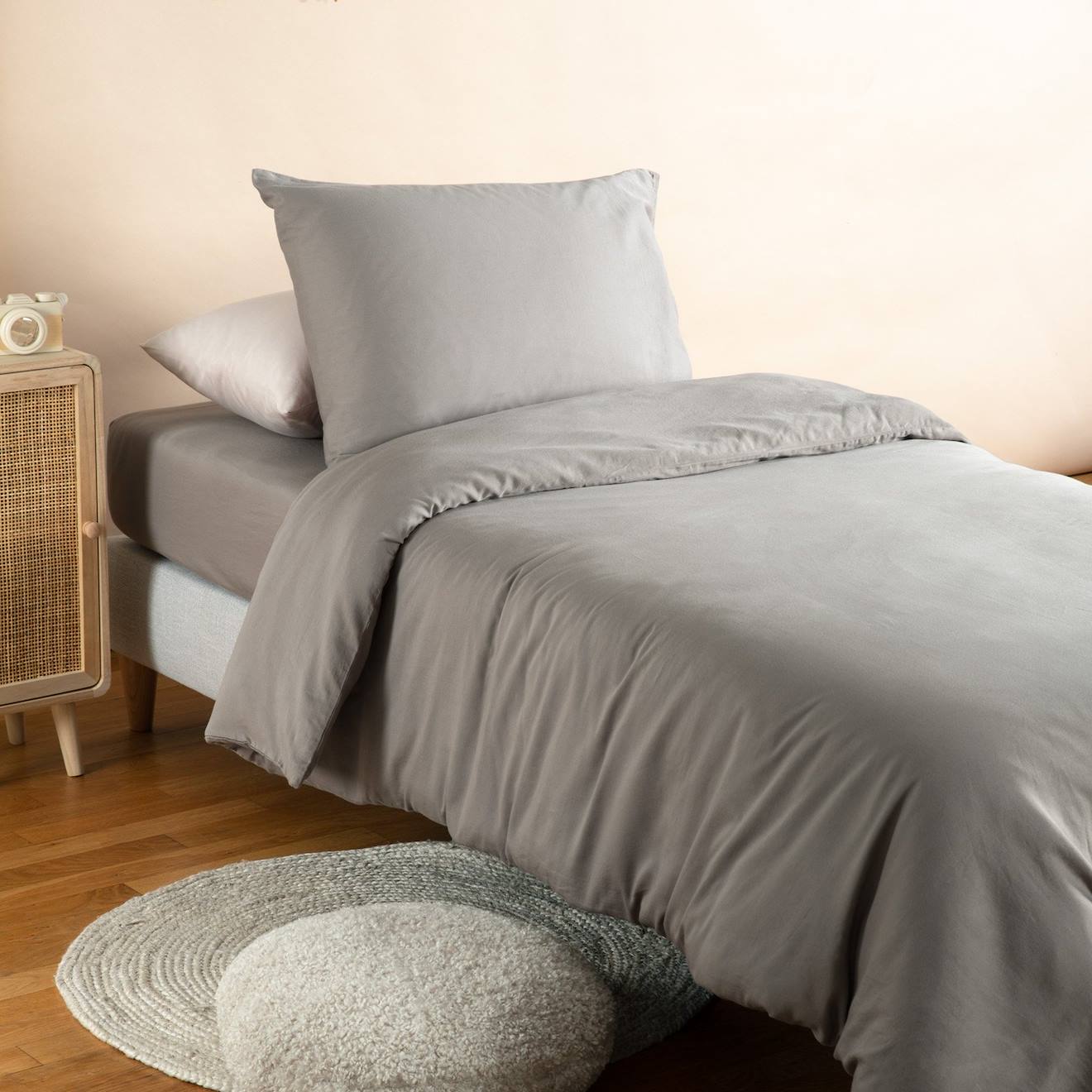 Housse De Couette 1 Personne Pur Coton Bio Gris Tourterelle