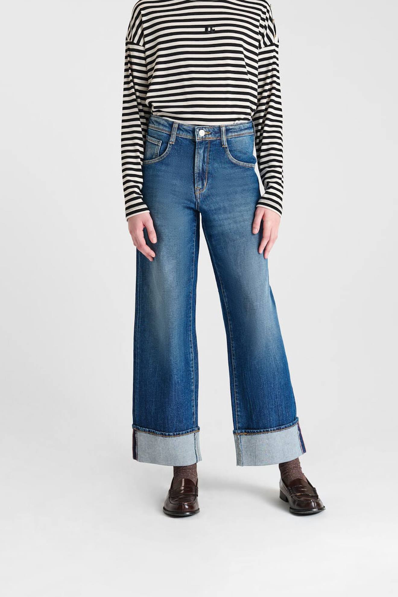 Jeans Droite Revers, Longueur 34 Blue