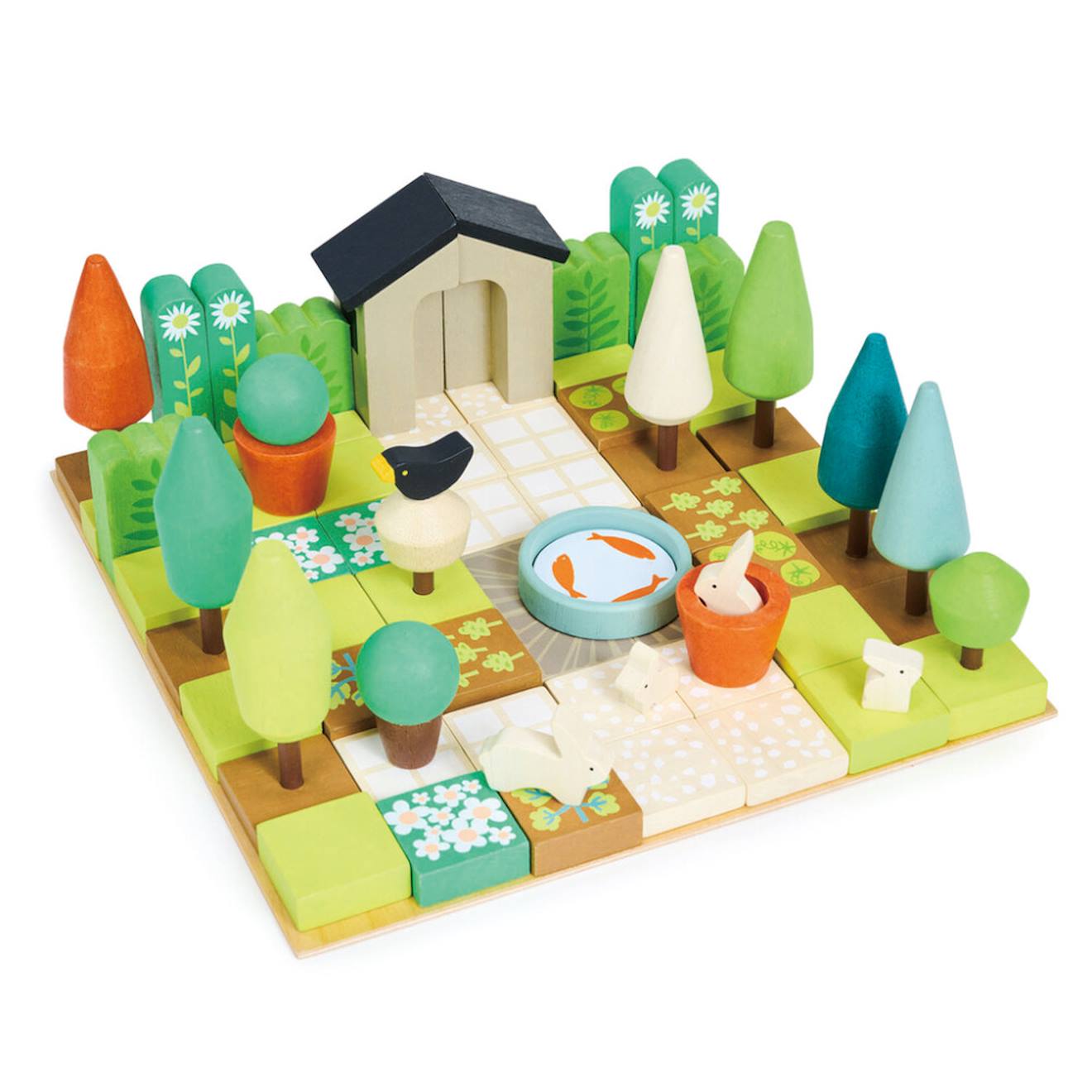 Jouet Créateur De Jardin 67 Pièces En Bois Massif Vert, Orange, Beige