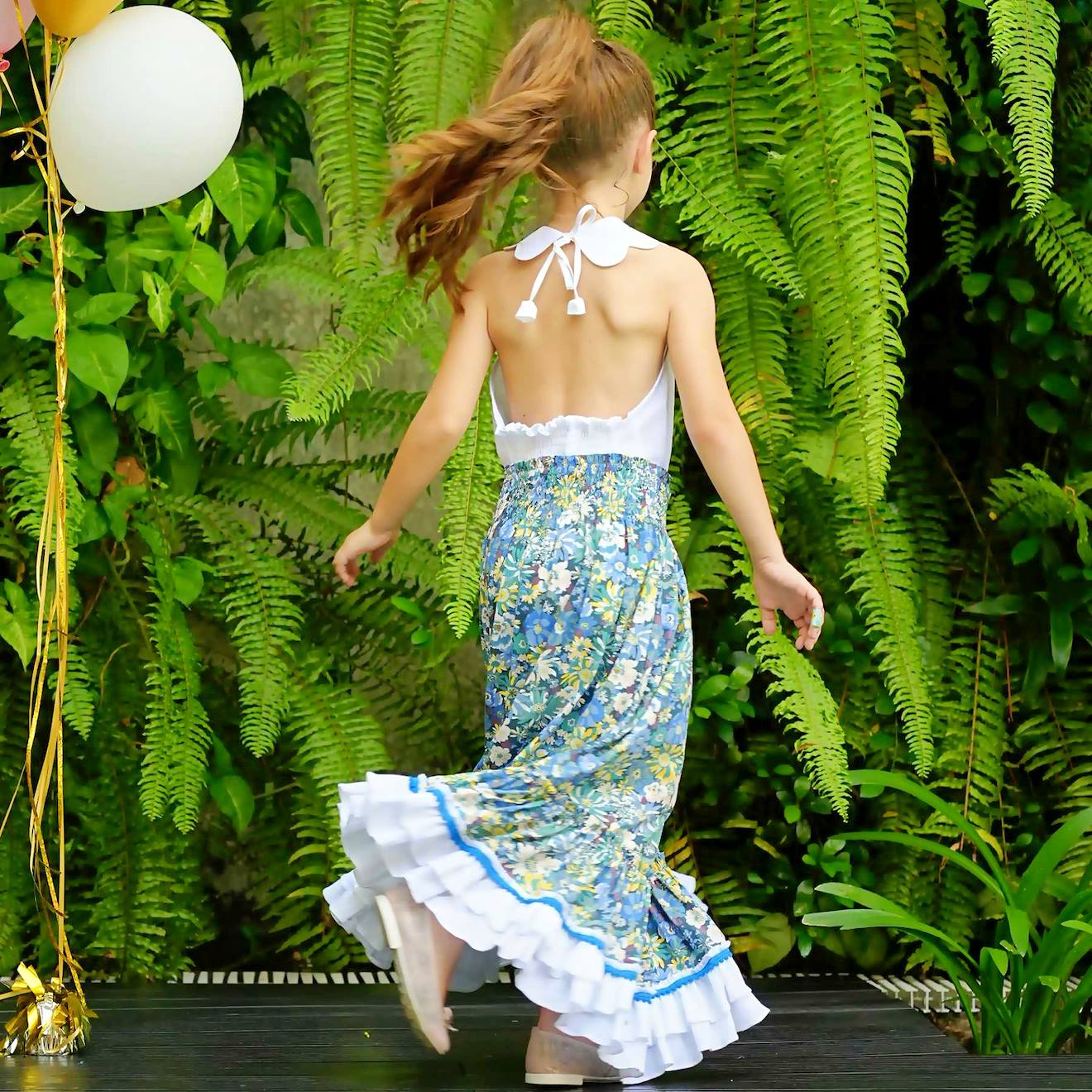 Jupe Longue Fleurie Transformable En Robe Esmeralda Bleu Jaune Blanc