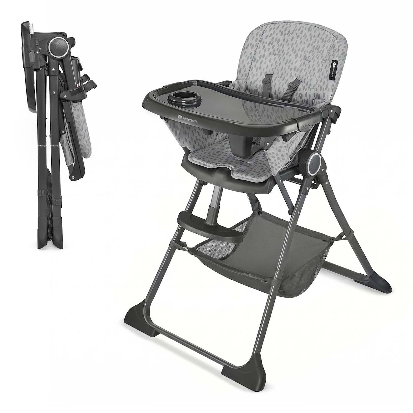 Kinderkraft Highchair Foldee - Chaise De Salle À Manger Pliable Gris