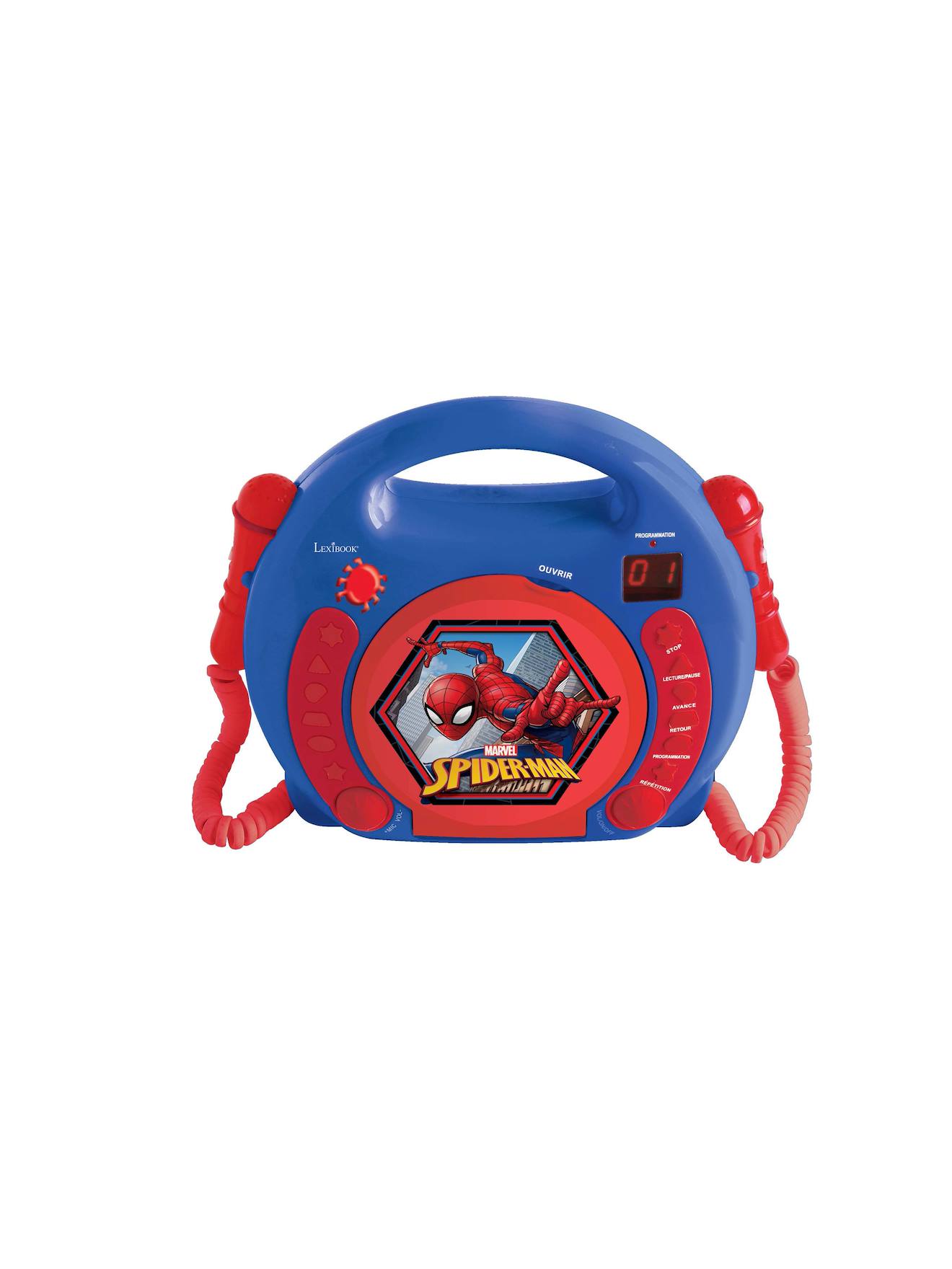 Lecteur Cd Portable Avec 2 Microphones Spiderman Bleu