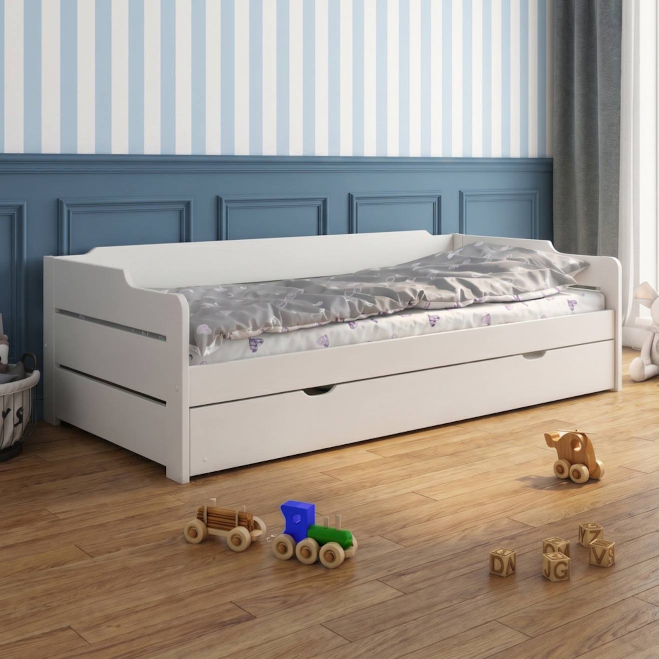 Lit Avec Lit Gigogne Et Matelas Pin Massif Arthur Blanc