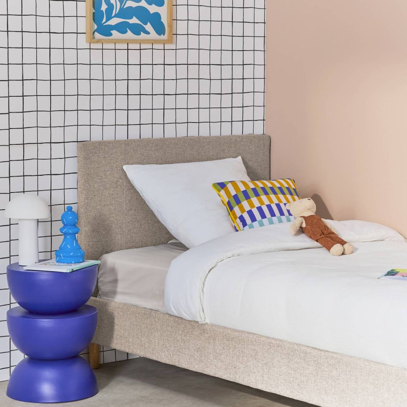 Lit Avec Sommier À Lattes Et Tête De Lit, Finition Tissu, L202 X P96 X H88cm Beige