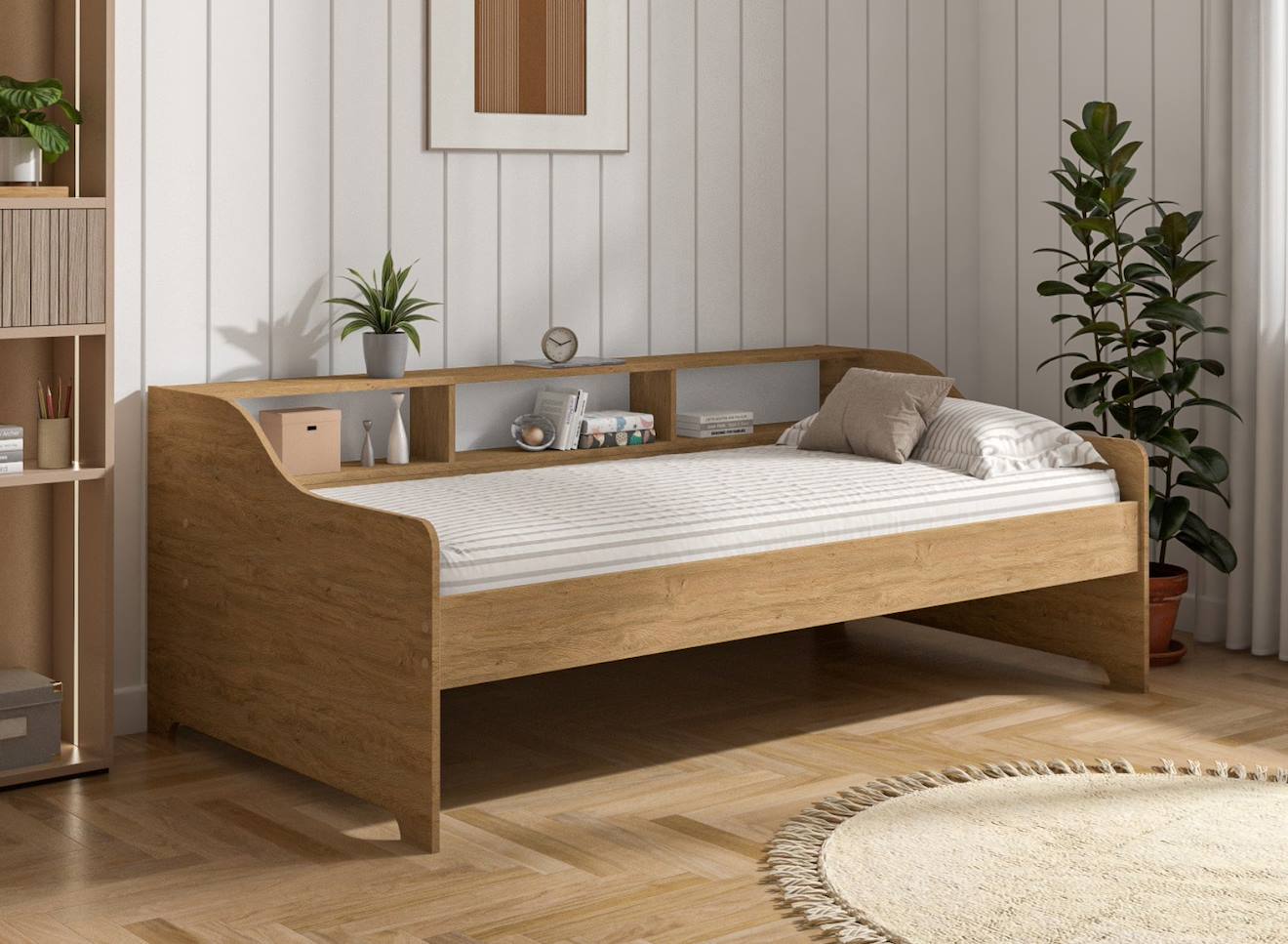 Lit Banquette Avec Rangement 90x200 Chene