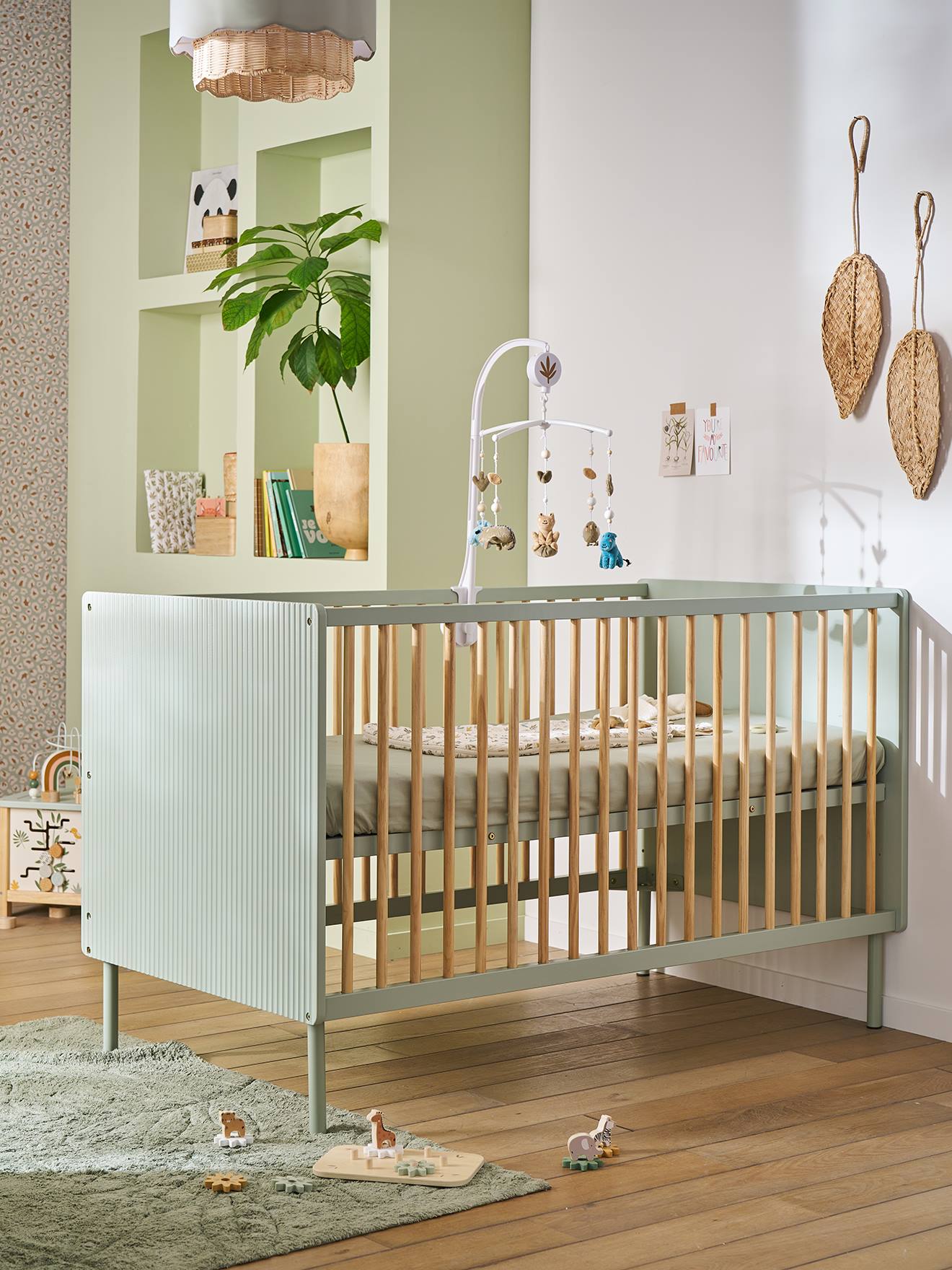 Lit bébé cannelé évolutif 70x140cm vert