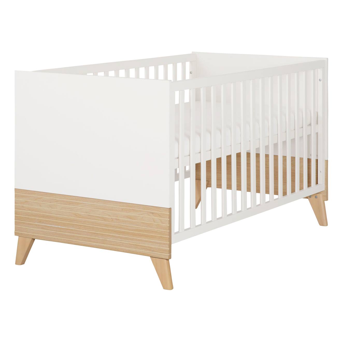 Lit Bébé Évolutif 'theo' 70 X 140 Cm – Hauteur Réglable – Convertible – Blanc / Chêne Blanc - Chêne