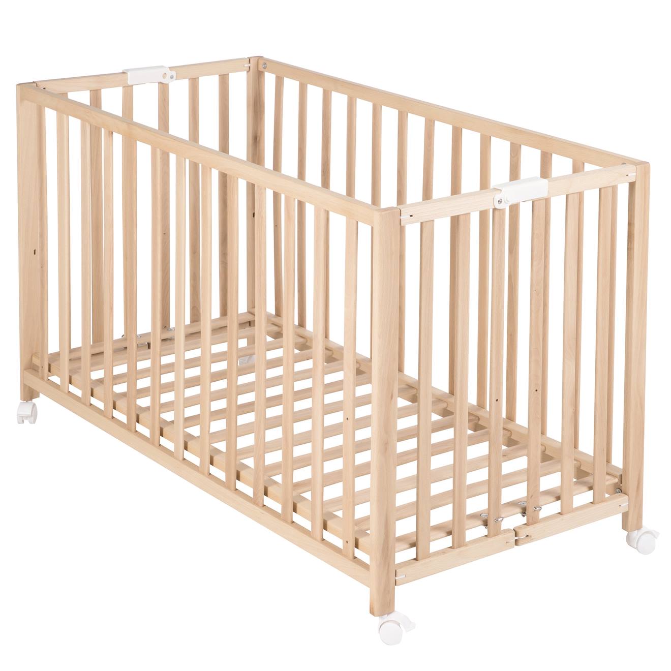 Lit Bébé Pliant Sur Roulettes À Frein Fold Up Bois Naturel