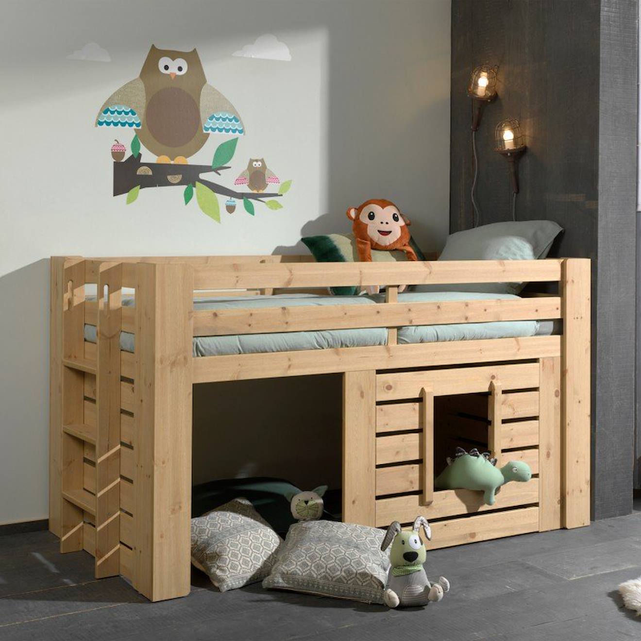 Lit Cabane Mi-hauteur En Pin Massif Naturel Hary Bois Naturel