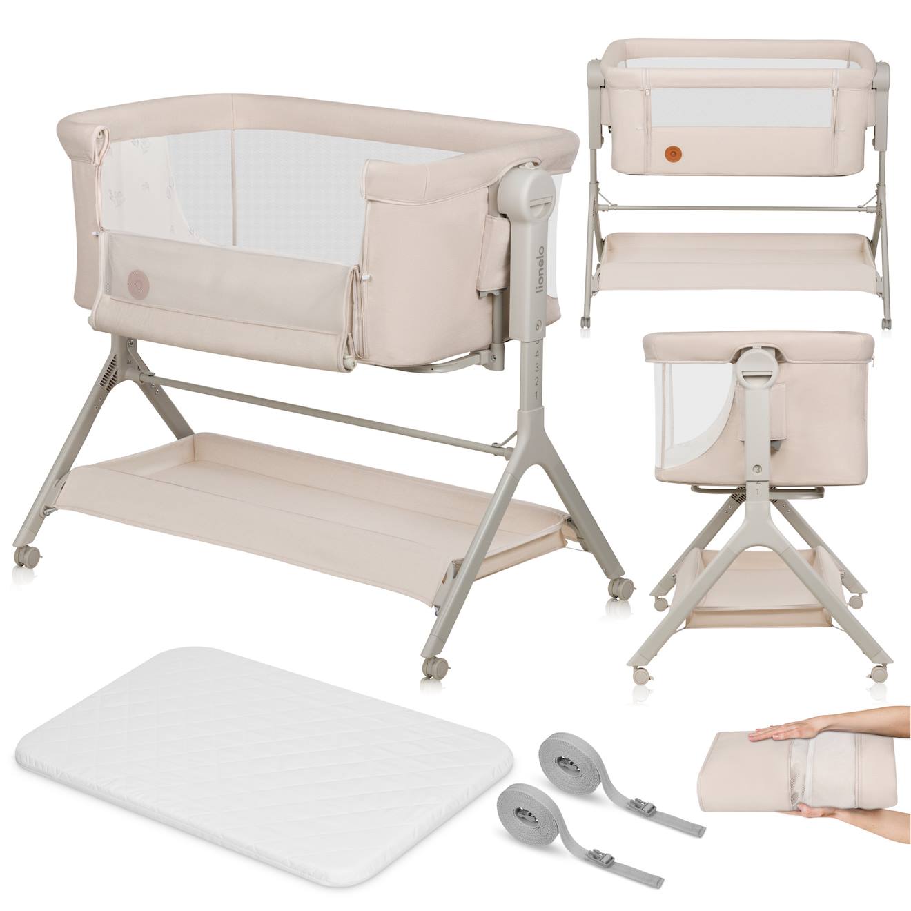 Lit Cododo Berceau 3en1 Leonie Plus Réglable En Hauteur Et Inclinaison Beige Sand