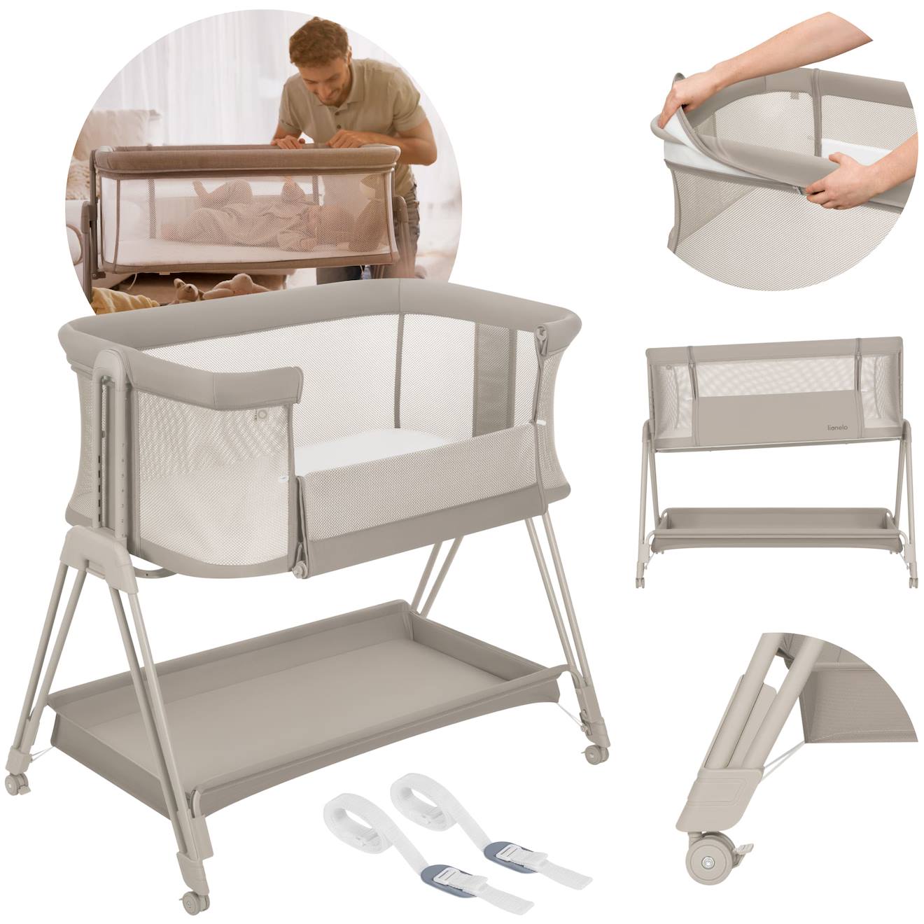Lit Cododo Berceau 3en1 Luna Réglable En Hauteur Et Inclinaison Avec Matelas Beige Sand