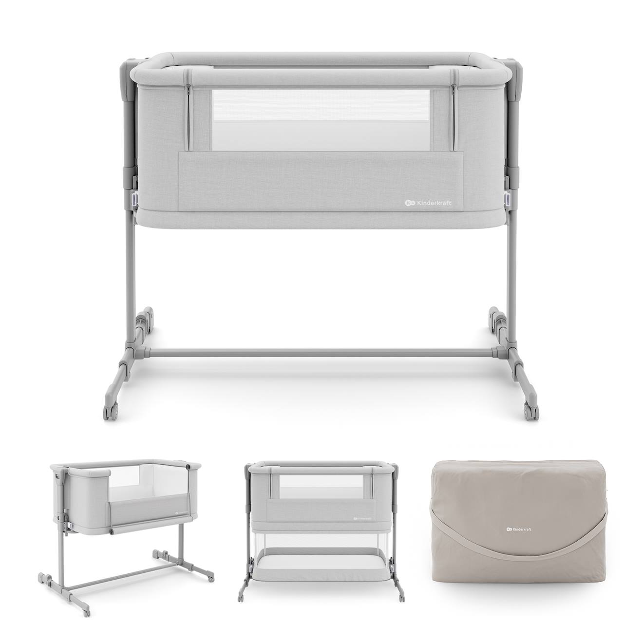 Lit Cododo Nestee Grow 2 3 En 1 Avec 5 Niveaux De Hauteur, Matelas Extensible, Roulettes Et Pliage Facile Gris Clair