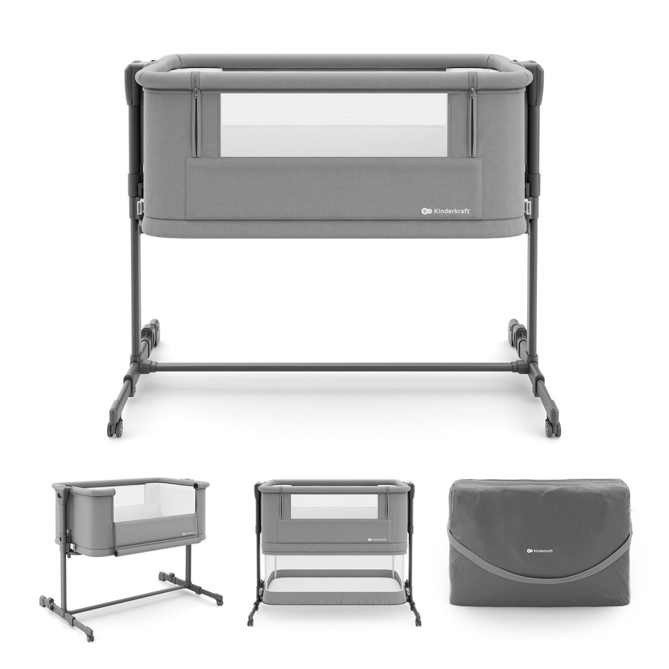 Lit Cododo Nestee Grow 2 3 En 1 Avec 5 Niveaux De Hauteur, Matelas Extensible, Roulettes Et Pliage Facile Gris Foncé
