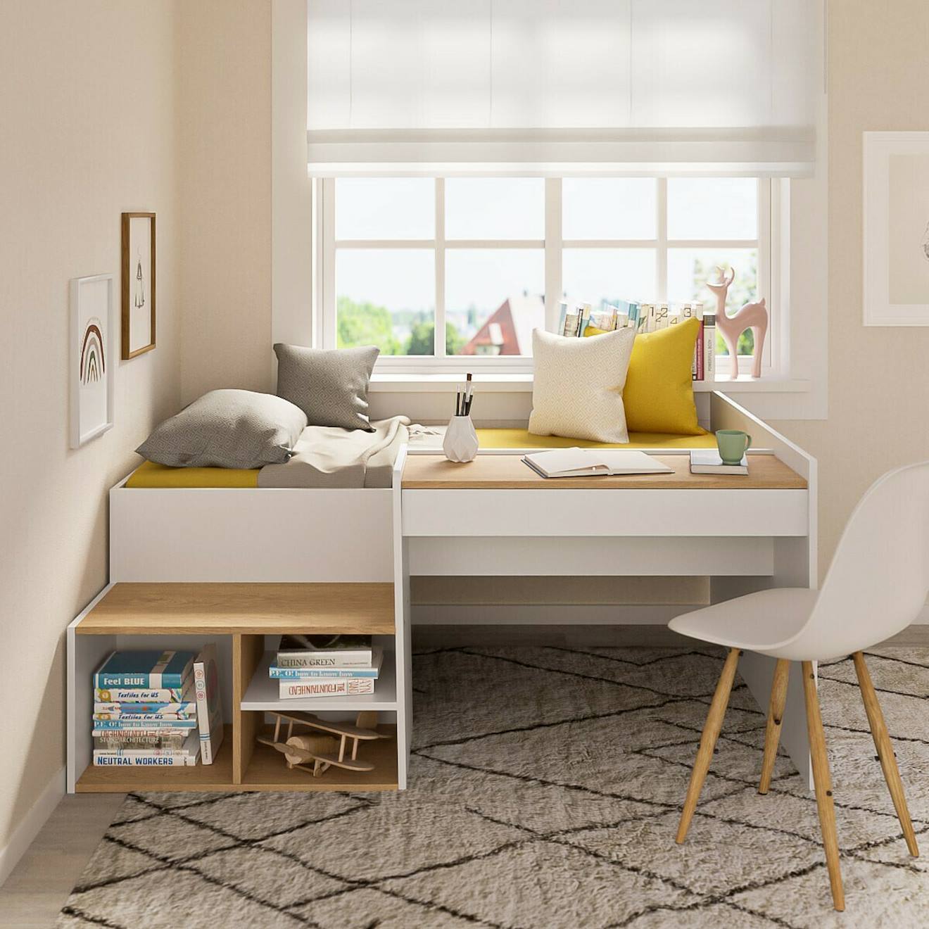 Lit Combiné Avec Bureau Boruto Blanc Et Noisette