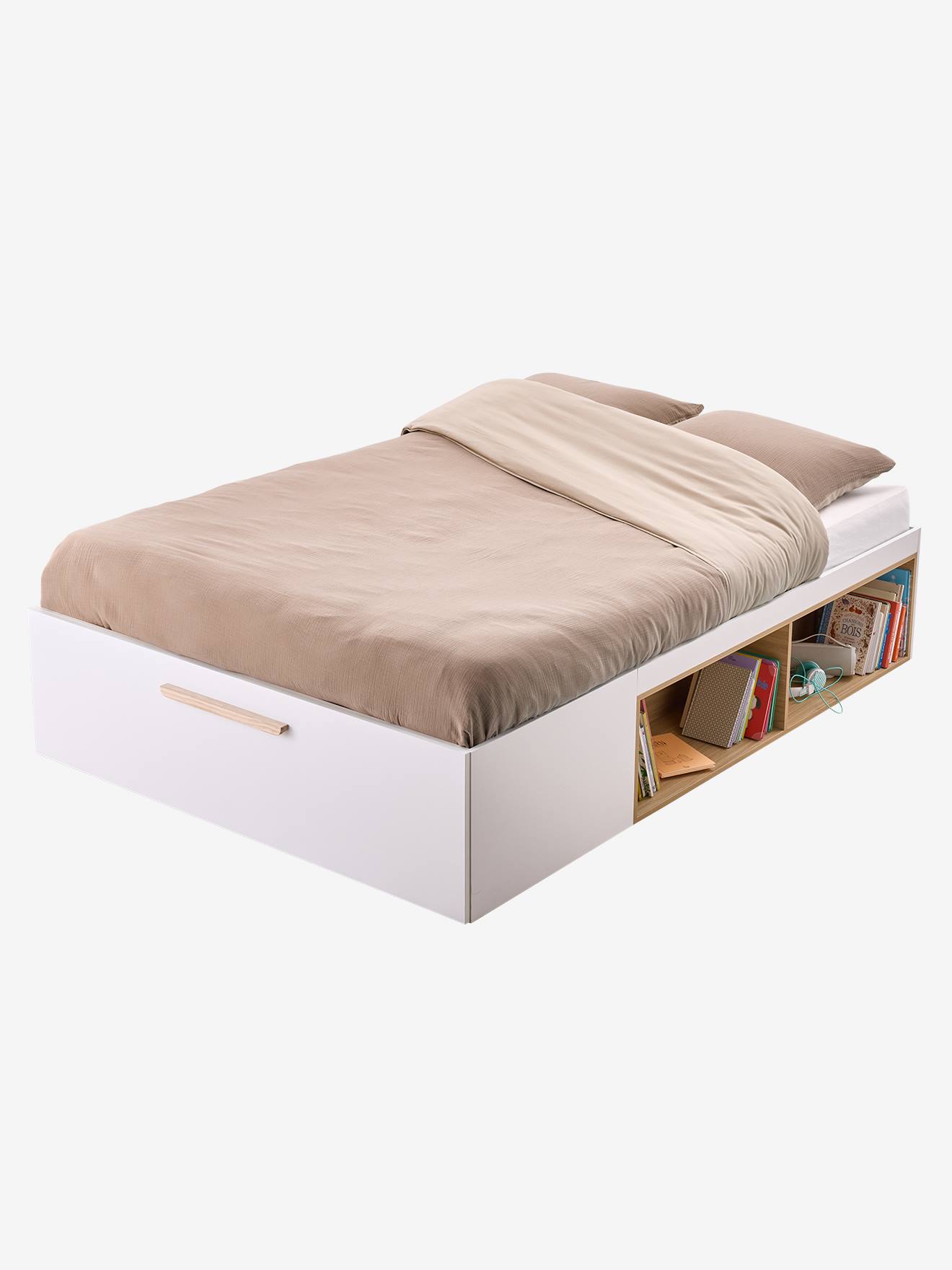 Lit double avec rangement 140x190cm blanc