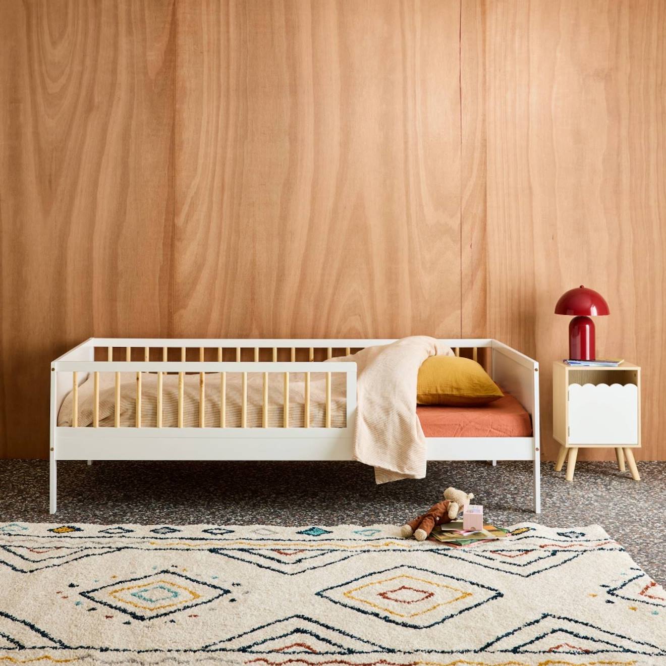 Lit Enfant 90 X 190 Cm Pin Naturel Sommier À Lattes Inclus Vert Et Blanc - Elio Blanc