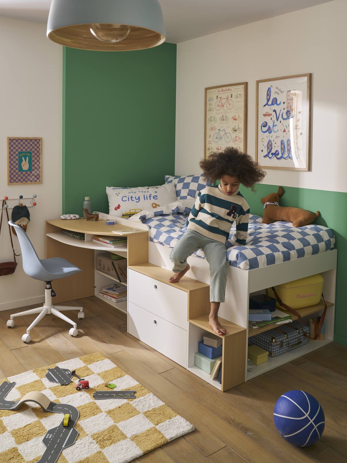 Lit enfant 90x190cm combiné avec bureau et rangement TEEN blanc