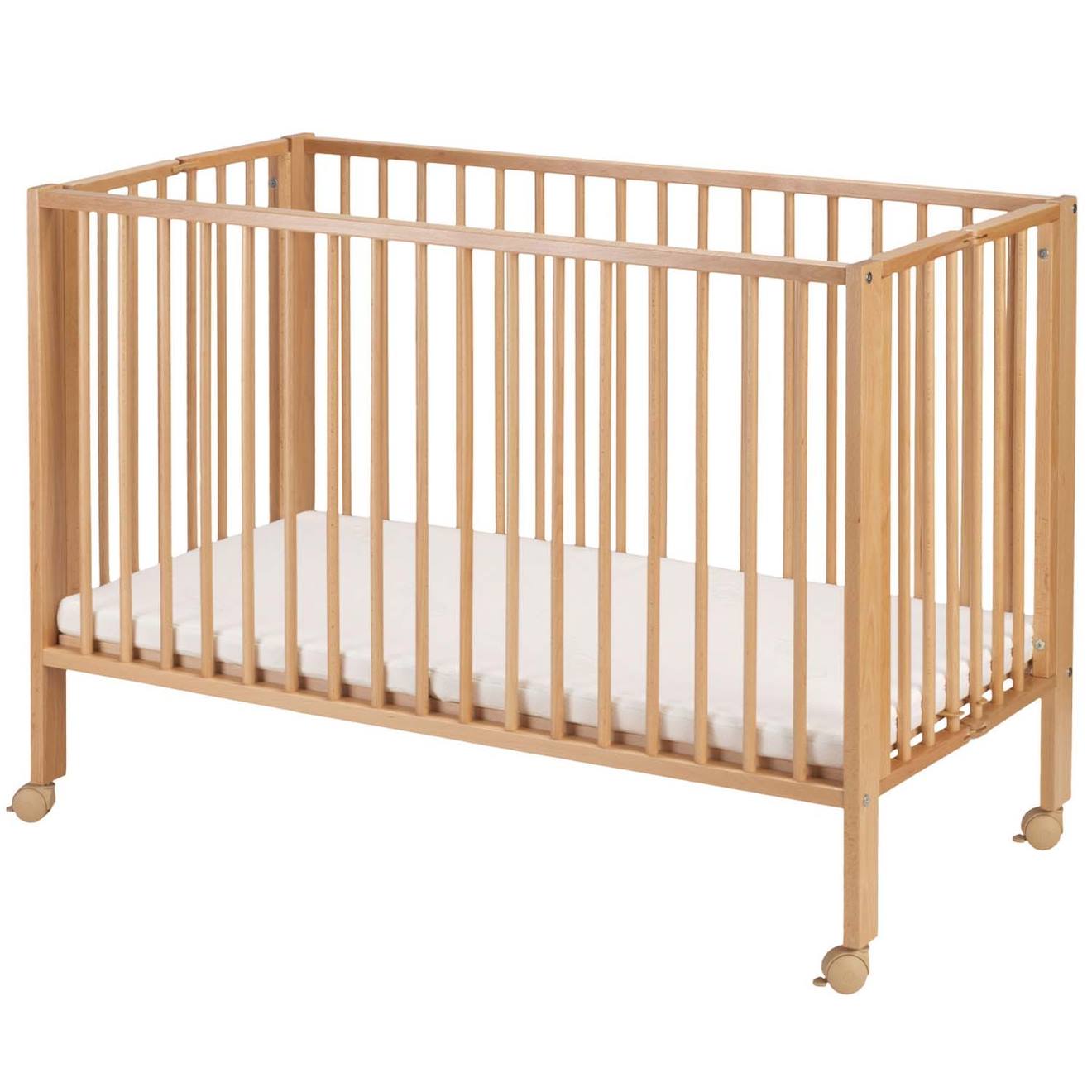 Lit Enfant À Barreaux Pliable Jori Avec Matelas Bois Naturel