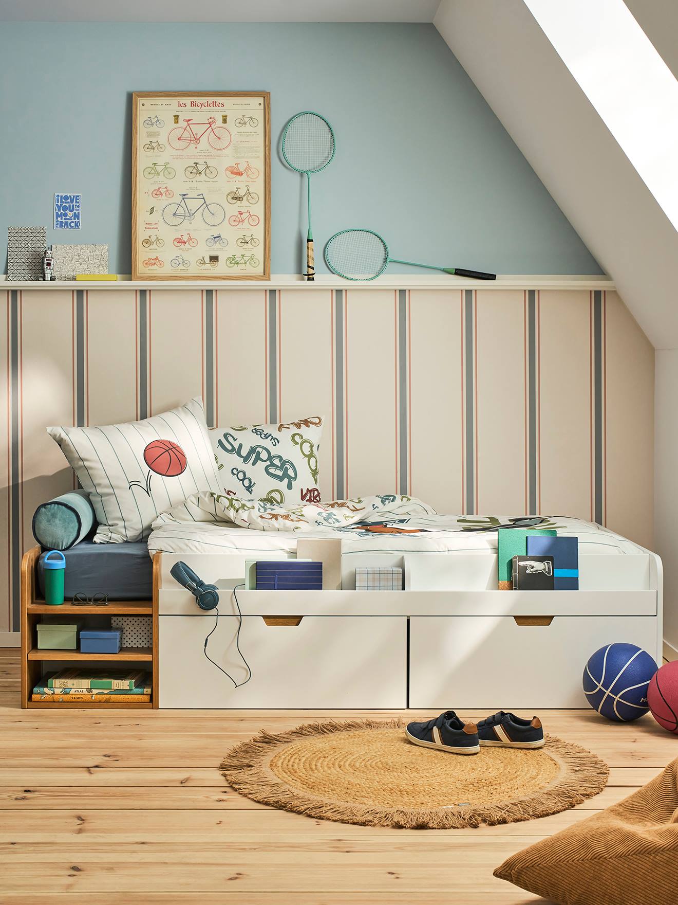 Lit enfant avec rangements 90x200cm Pirouette blanc