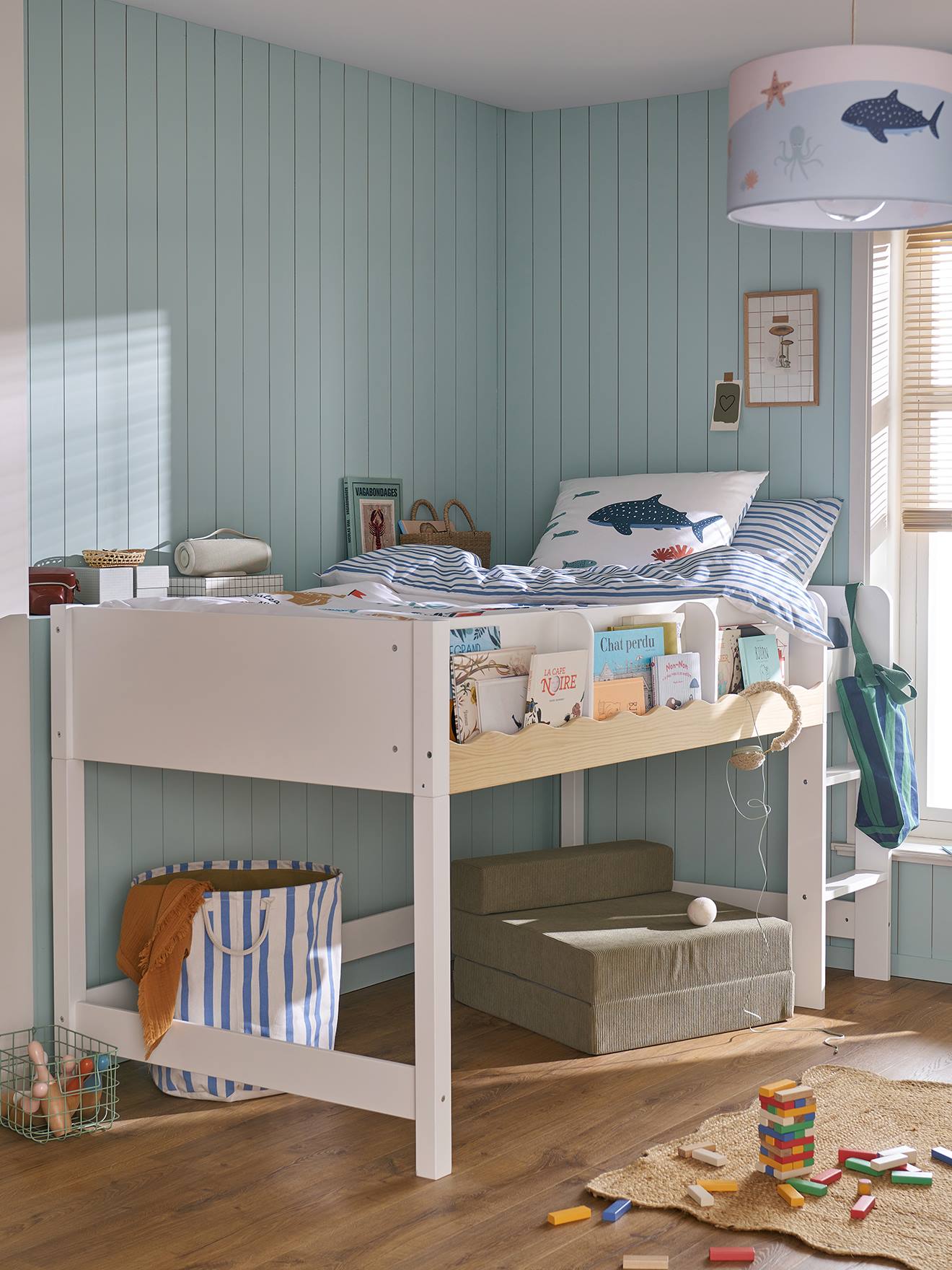 Lit enfant évolutif avec rangements WAVY 90x190cm blanc