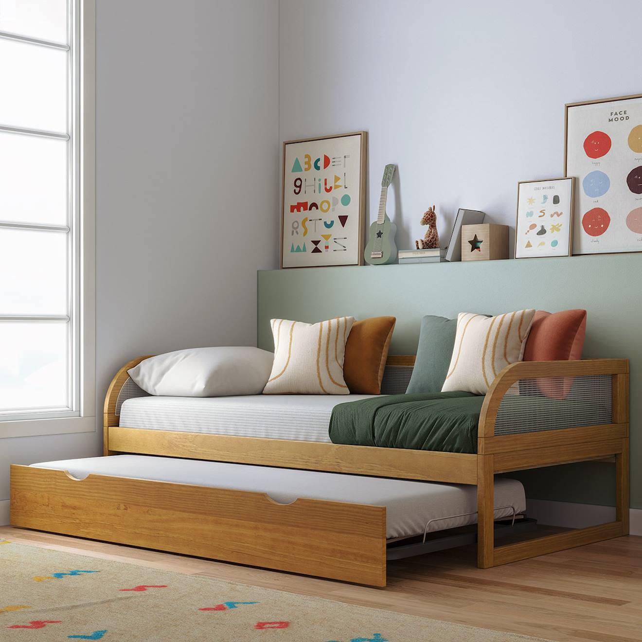 Lit Enfant Gigogne Métal Bois Massif Laya Noisette