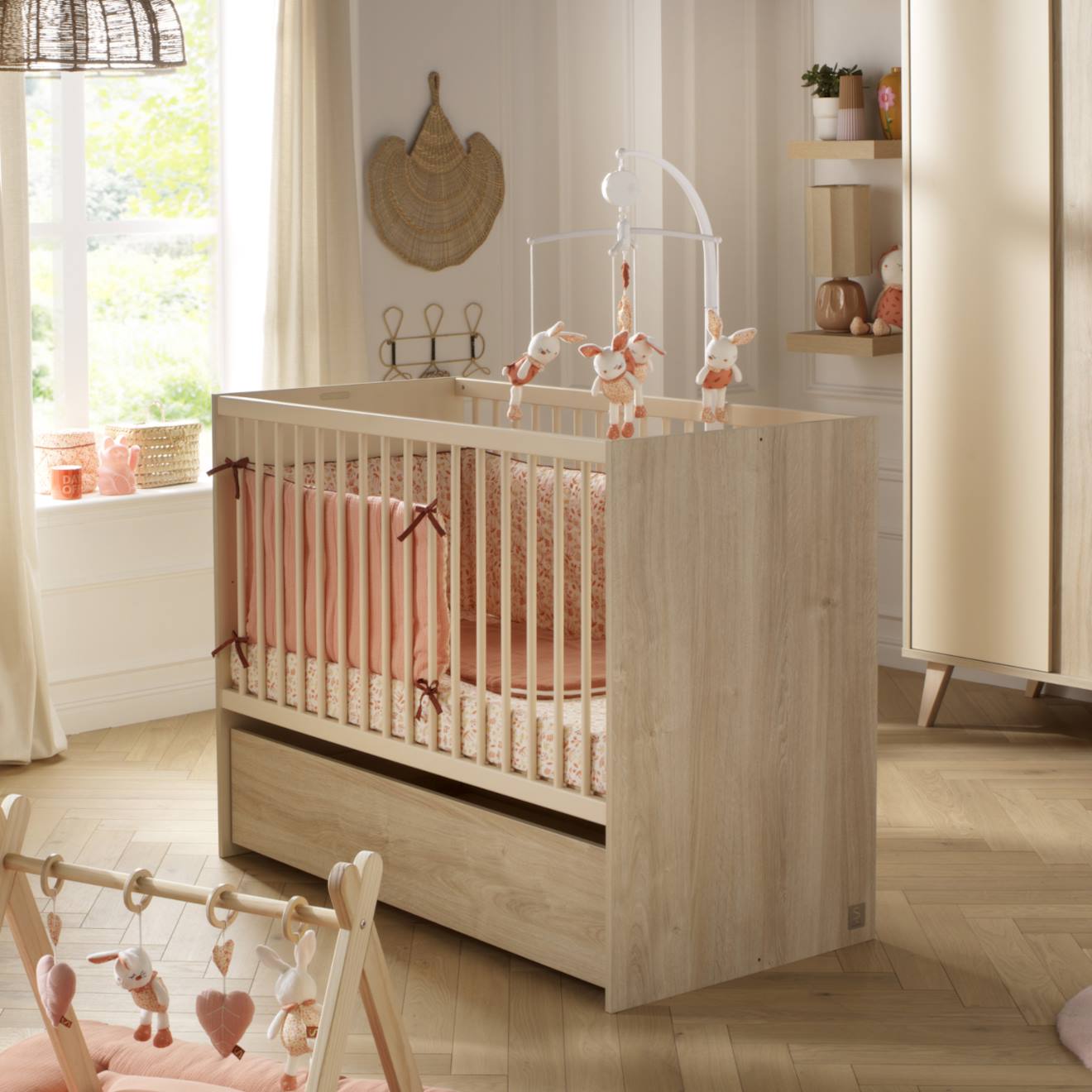 Lit Évolutif Avec Têtes Panneaux Imitation Bois - Melinee Marron/beige