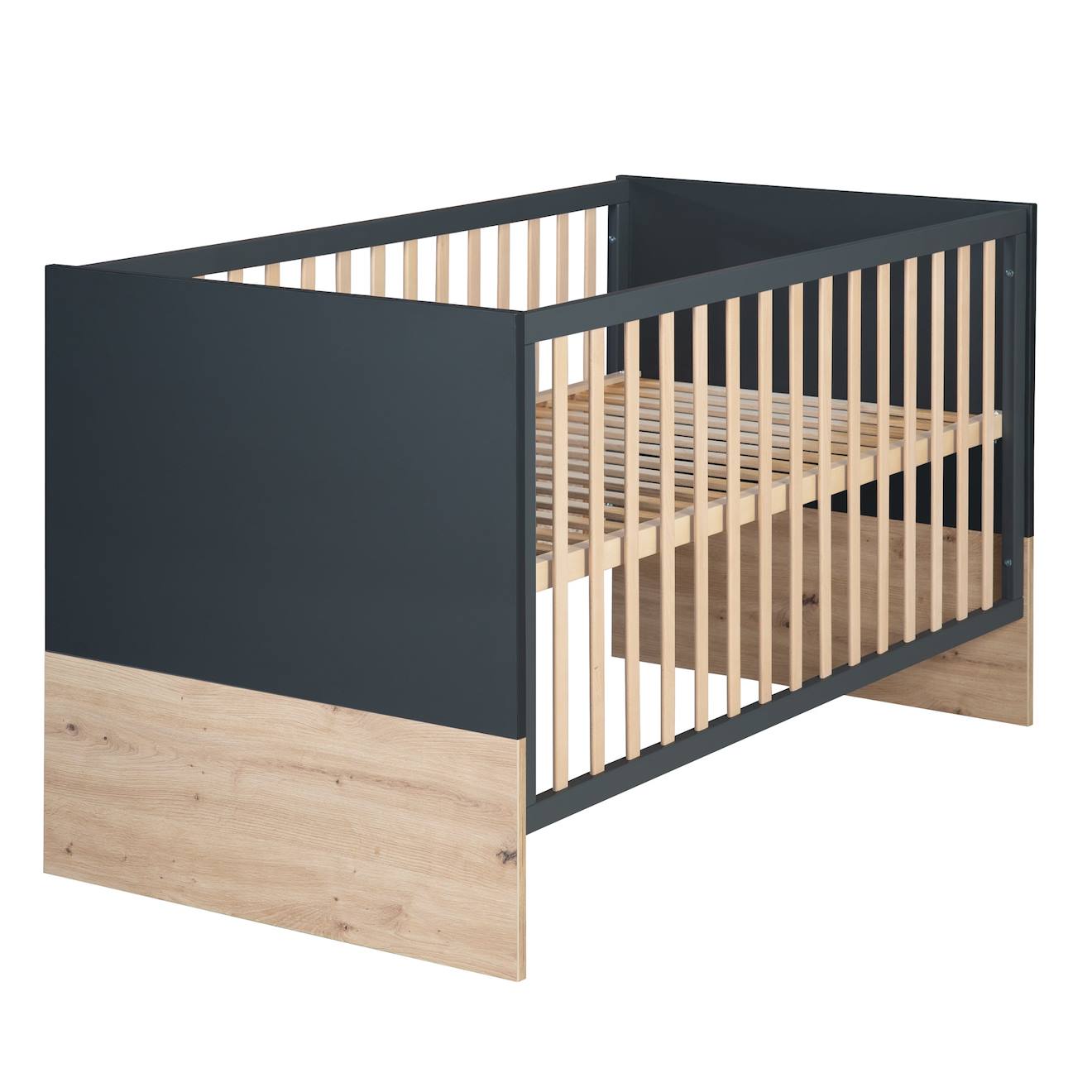 Lit Évolutif En Bois Massif Convertible En Lit Junior Lenn Anthracite / Chêne Artisan