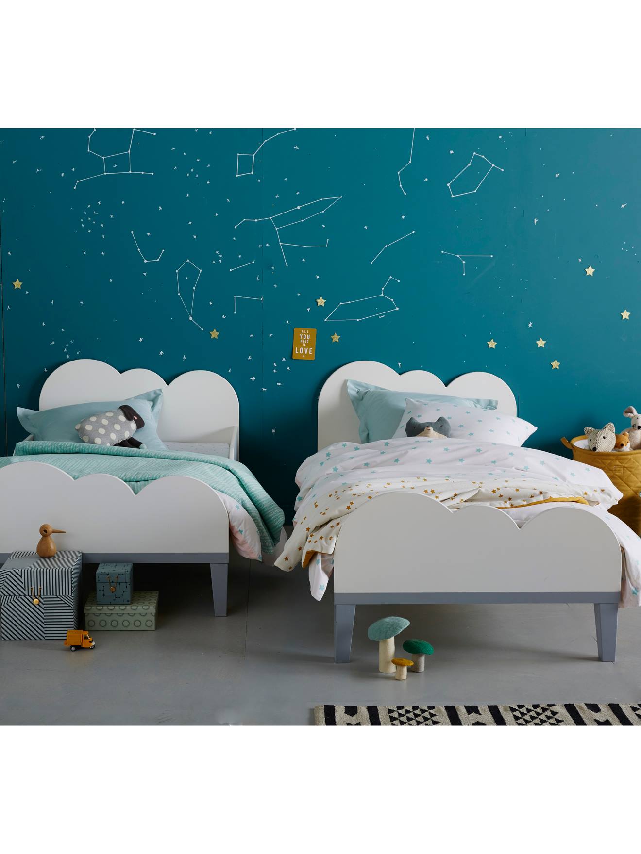 Lit évolutif enfant LIGNE NUAGE blanc/gris