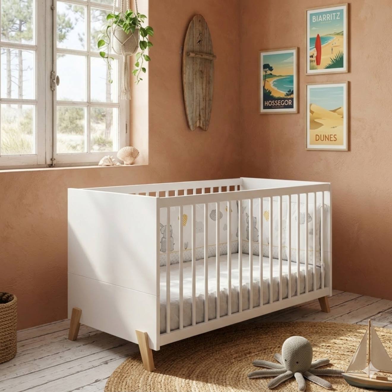 Lit Évolutif - Little Big Bed Sur Pieds En Bois - Joy Blanc/marron